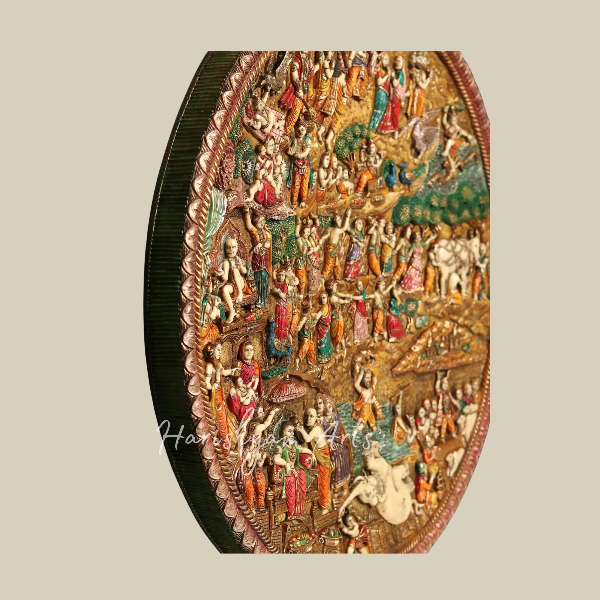 42" Shri Krishna Life Journey Wall Art in Artistic Wood and Resin Frame