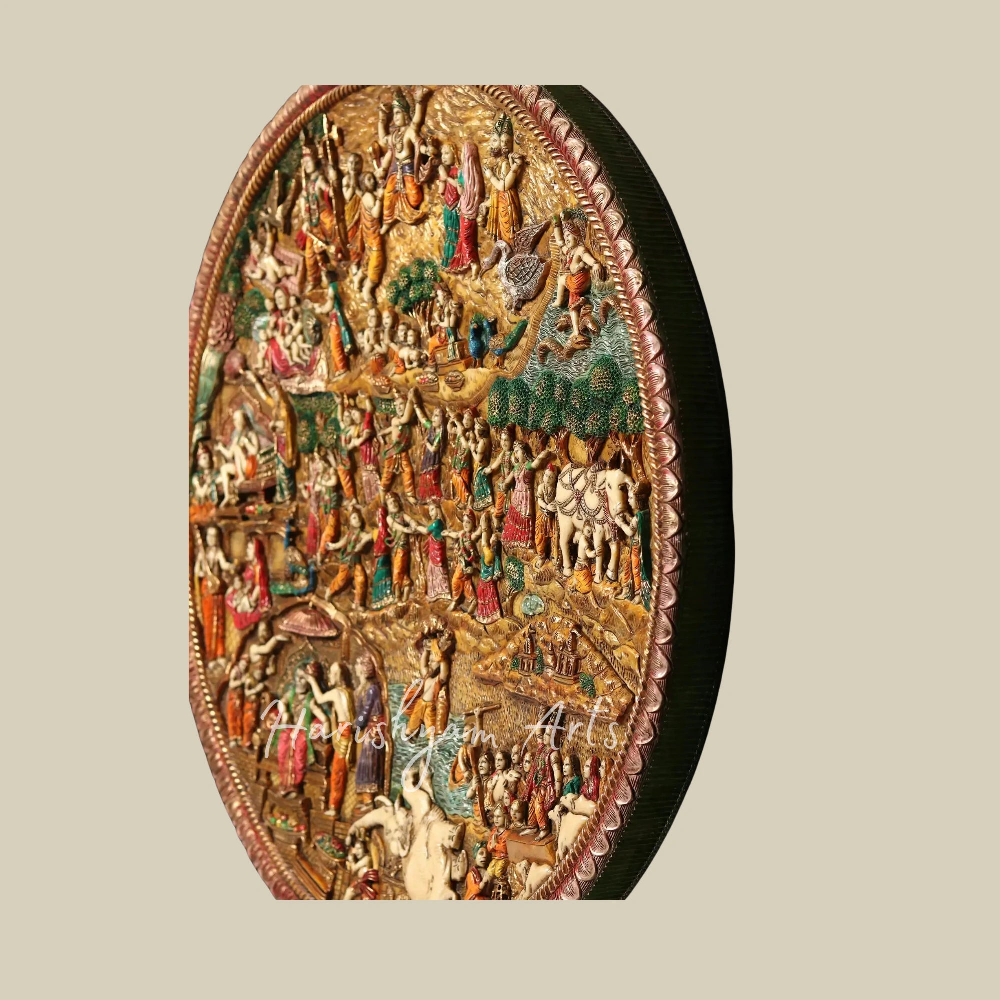 42" Shri Krishna Life Journey Wall Art in Artistic Wood and Resin Frame