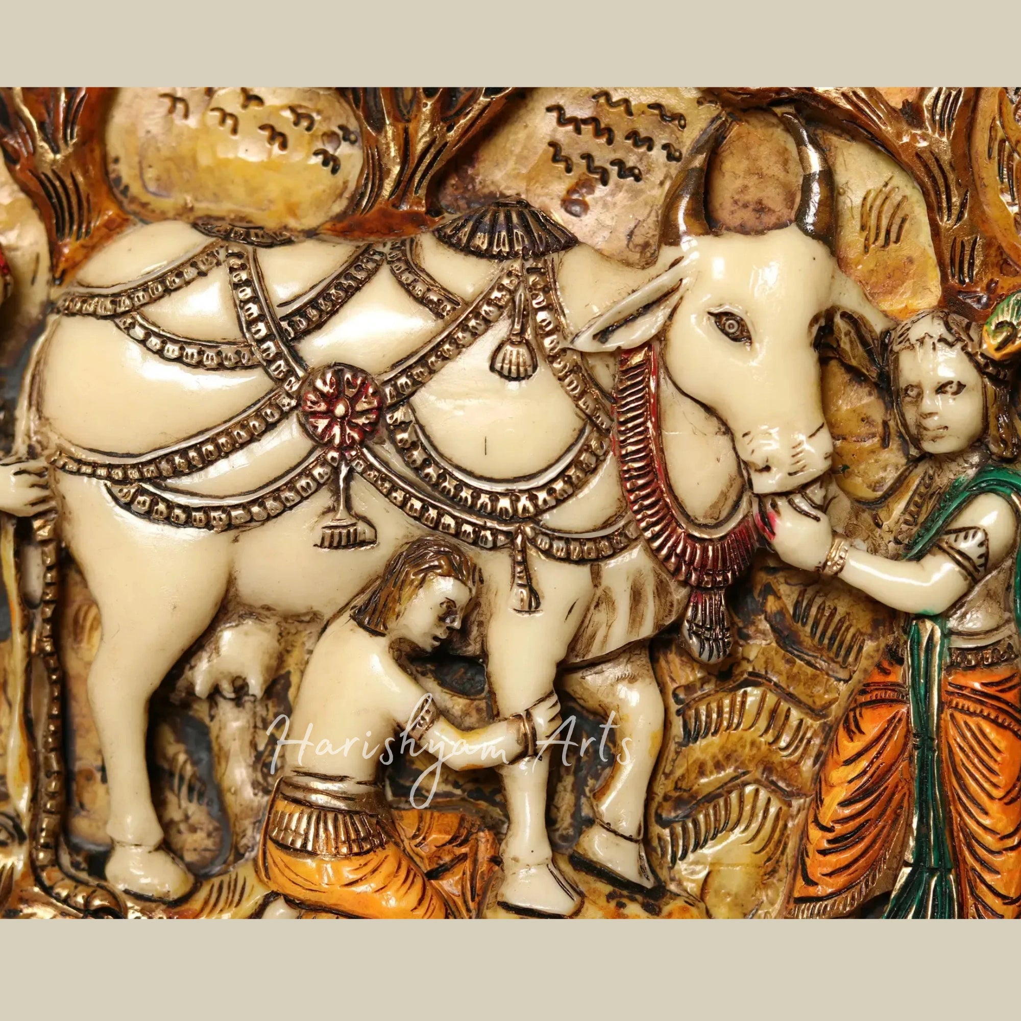 42" Shri Krishna Life Journey Wall Art in Artistic Wood and Resin Frame