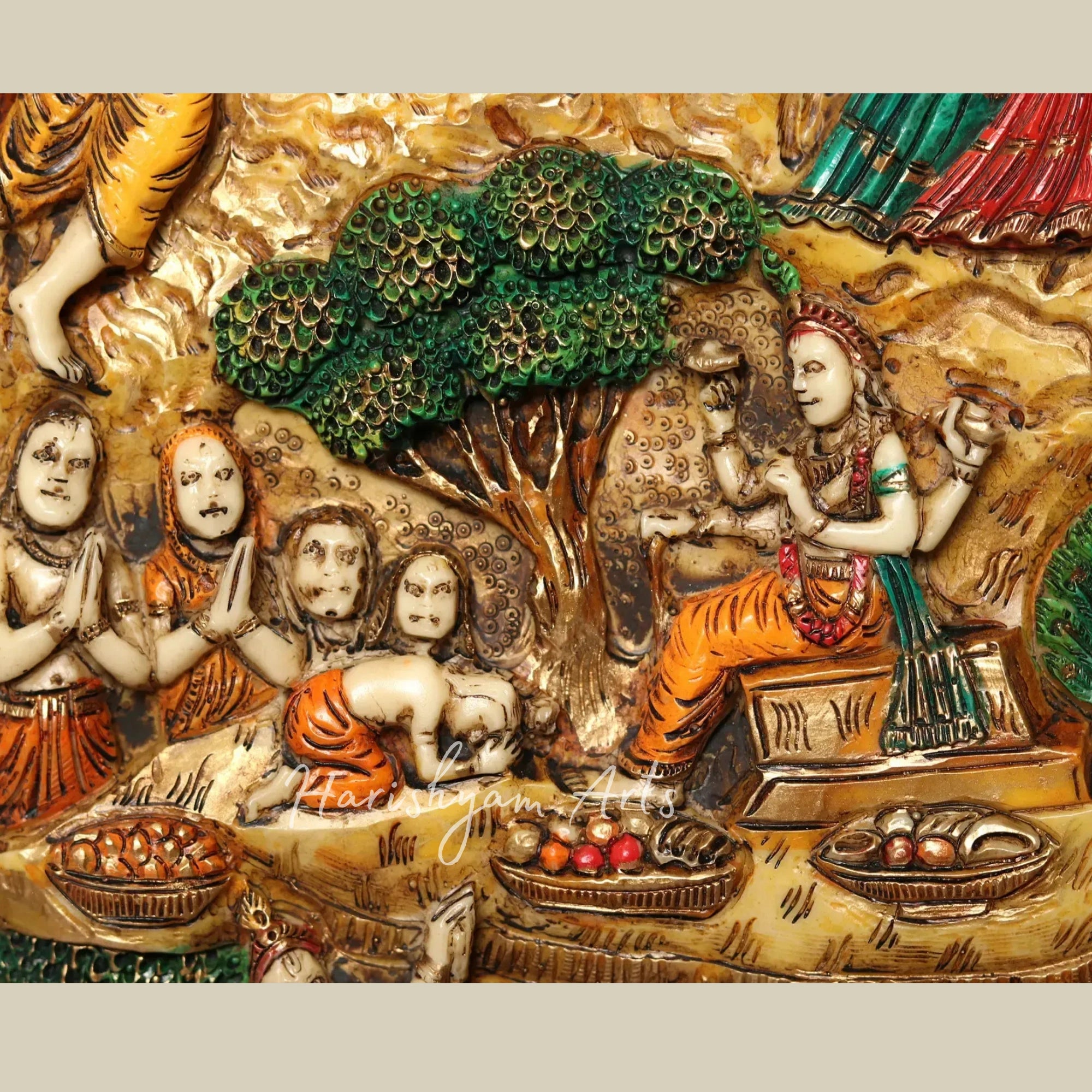 42" Shri Krishna Life Journey Wall Art in Artistic Wood and Resin Frame