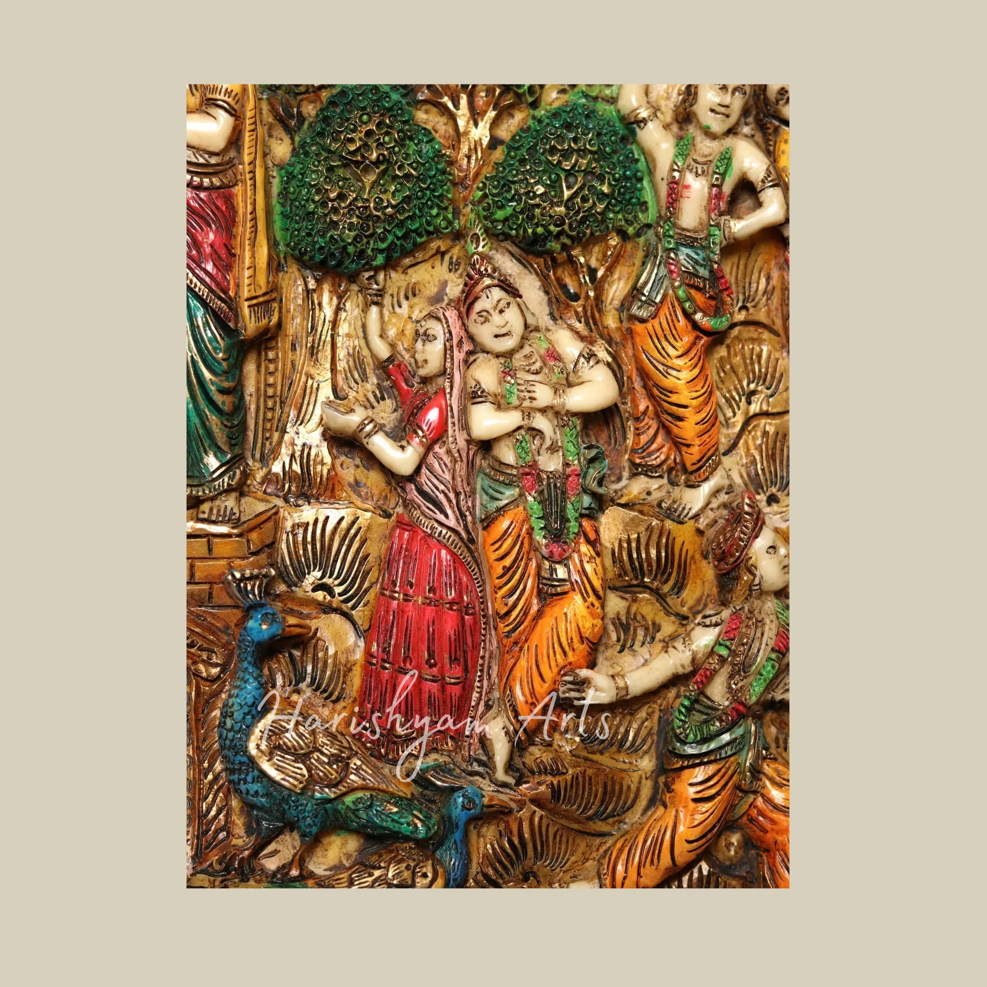 42" Shri Krishna Life Journey Wall Art in Artistic Wood and Resin Frame