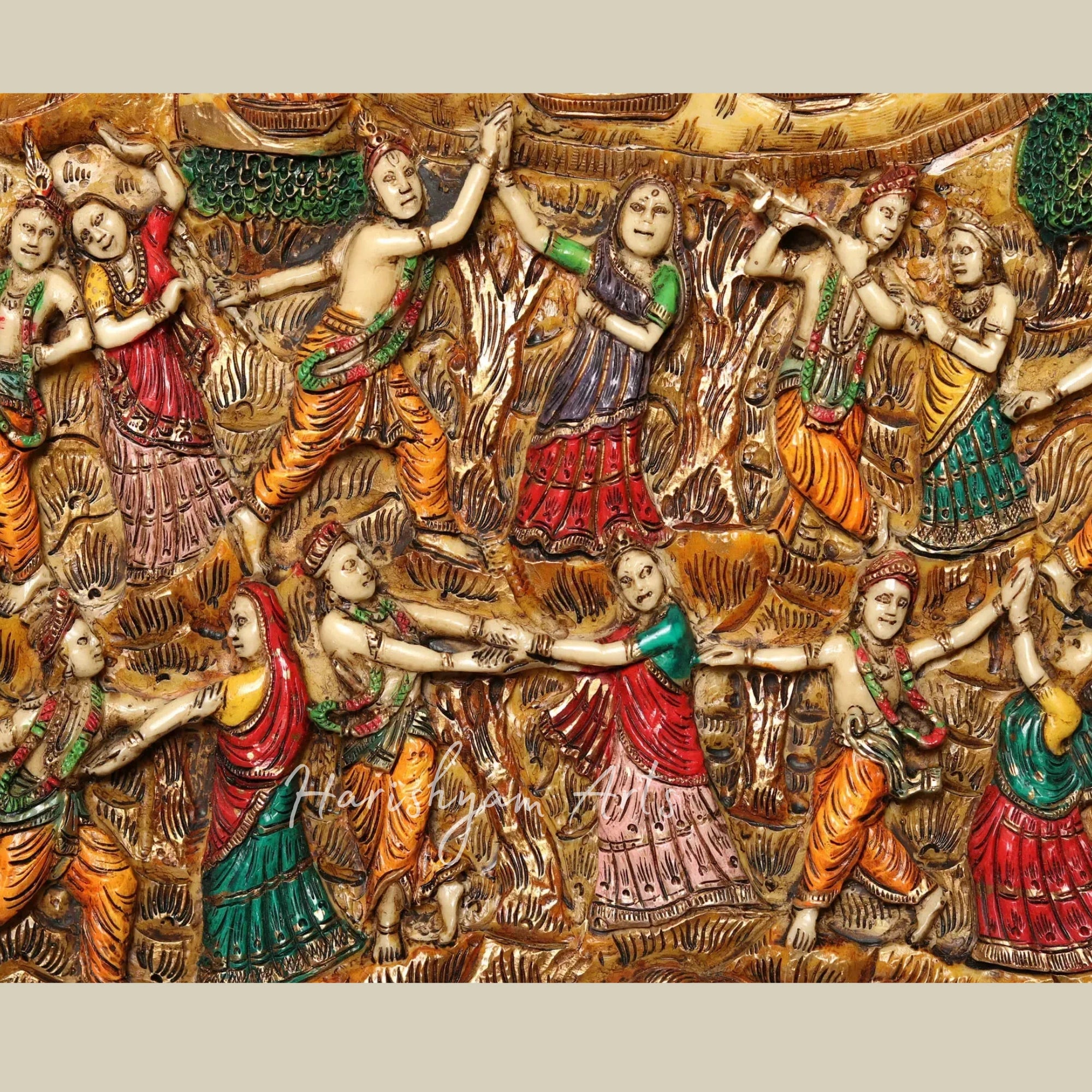 42" Shri Krishna Life Journey Wall Art in Artistic Wood and Resin Frame