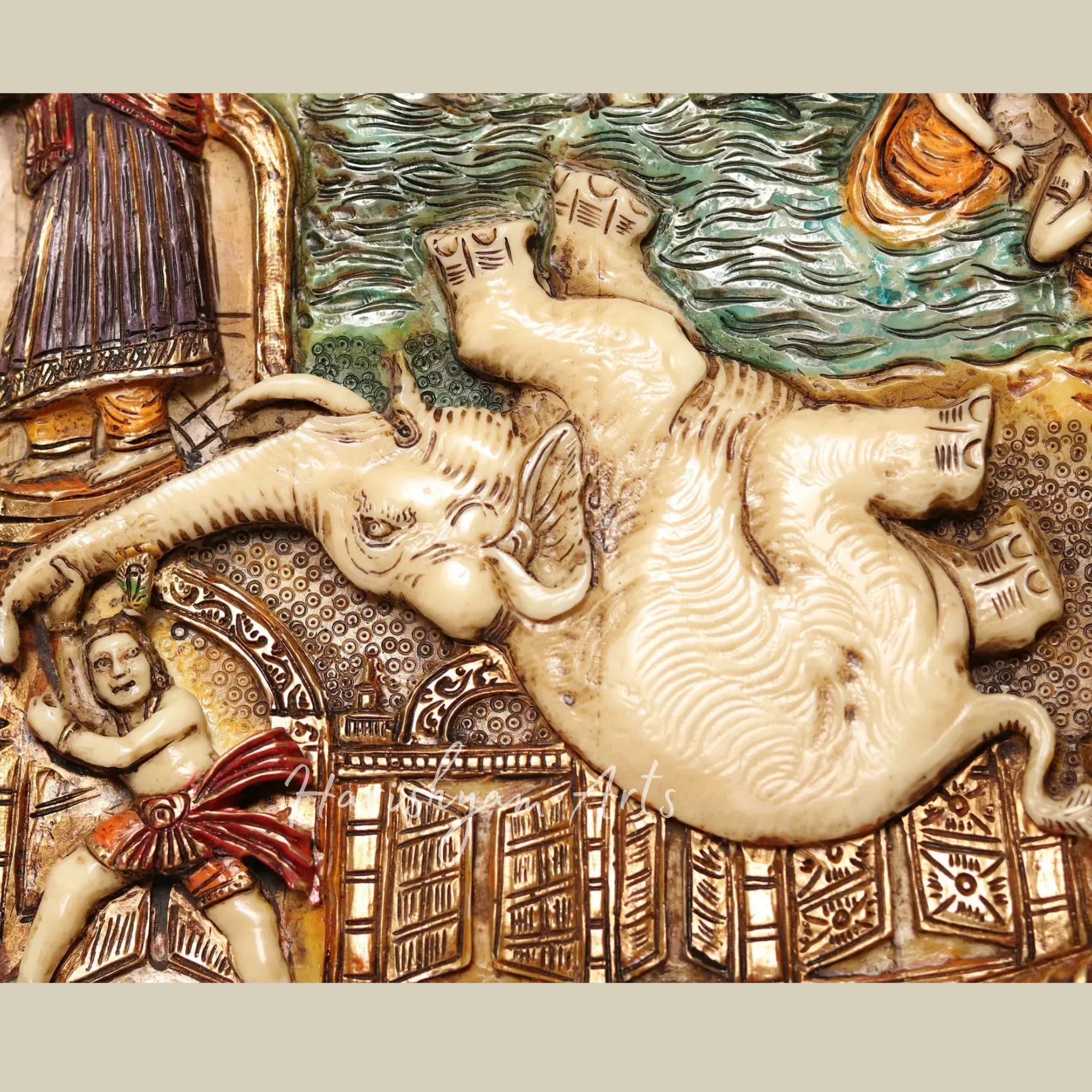 42" Shri Krishna Life Journey Wall Art in Artistic Wood and Resin Frame