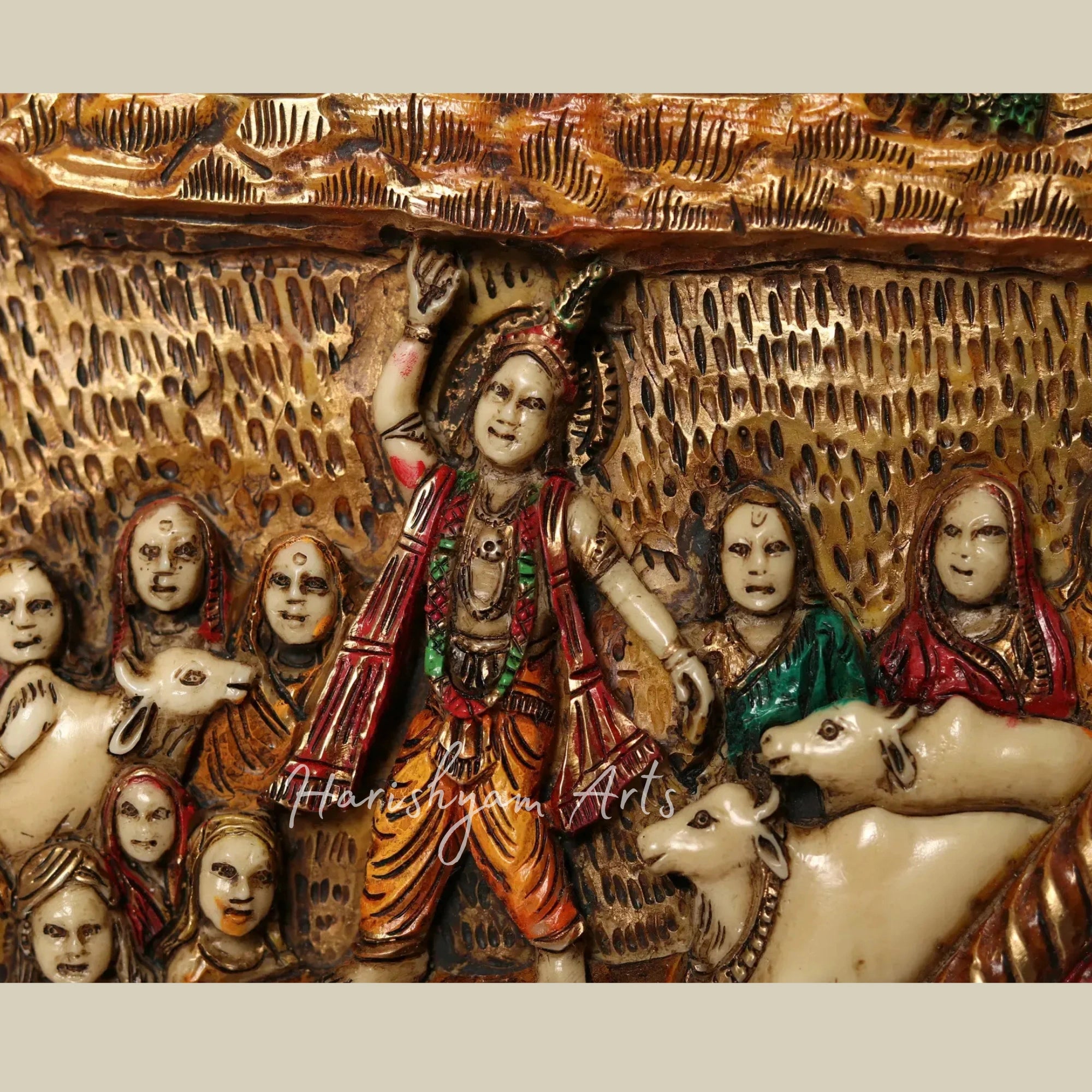 42" Shri Krishna Life Journey Wall Art in Artistic Wood and Resin Frame