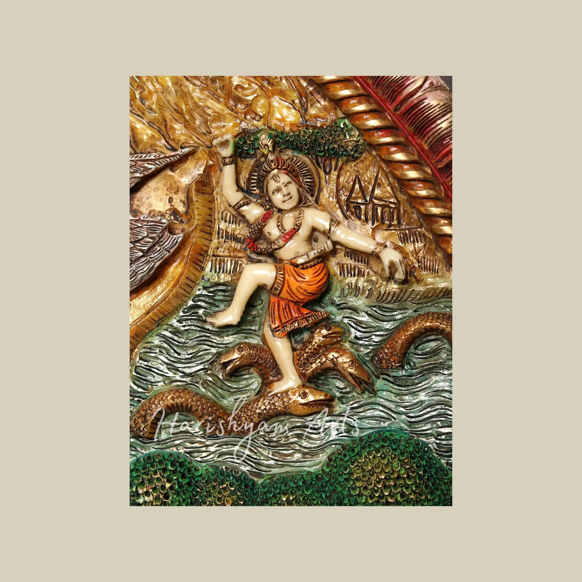 42" Shri Krishna Life Journey Wall Art in Artistic Wood and Resin Frame