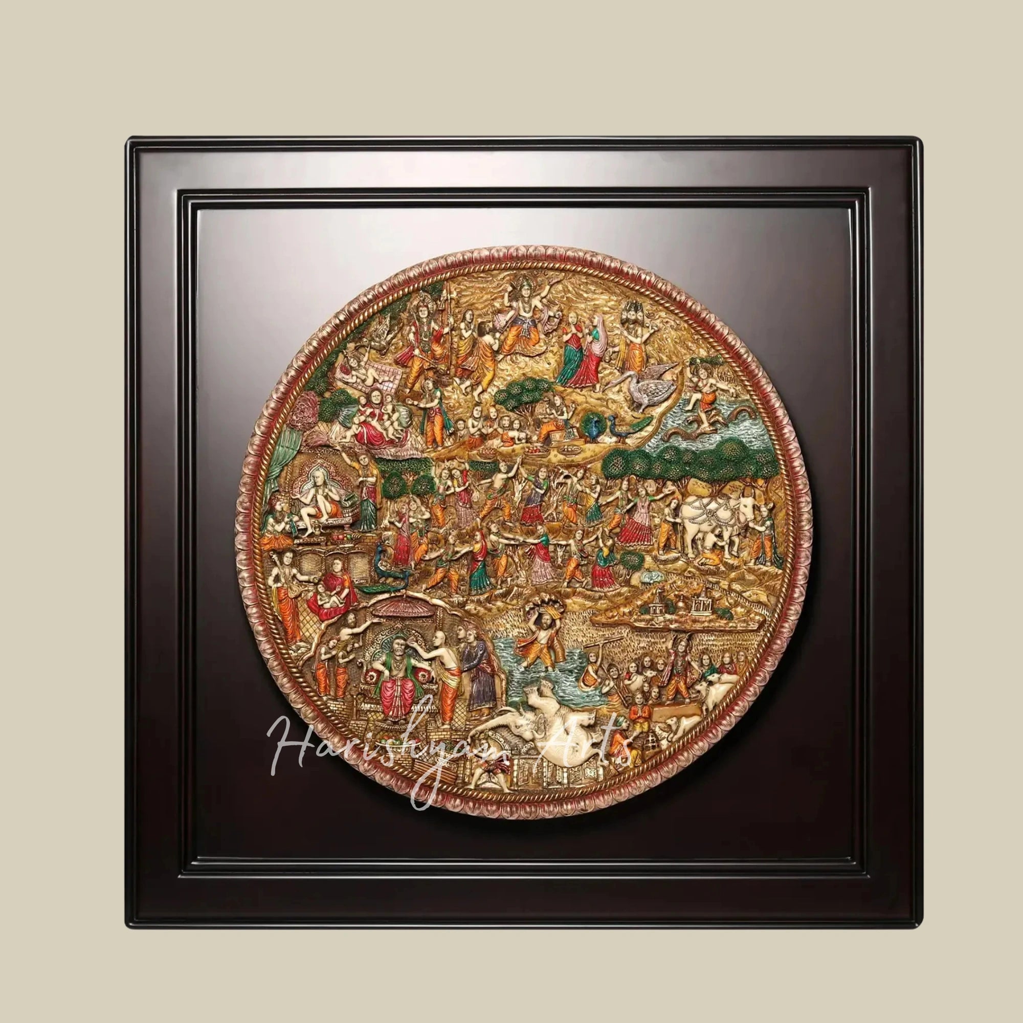 42" Shri Krishna Life Journey Wall Art in Artistic Wood and Resin Frame