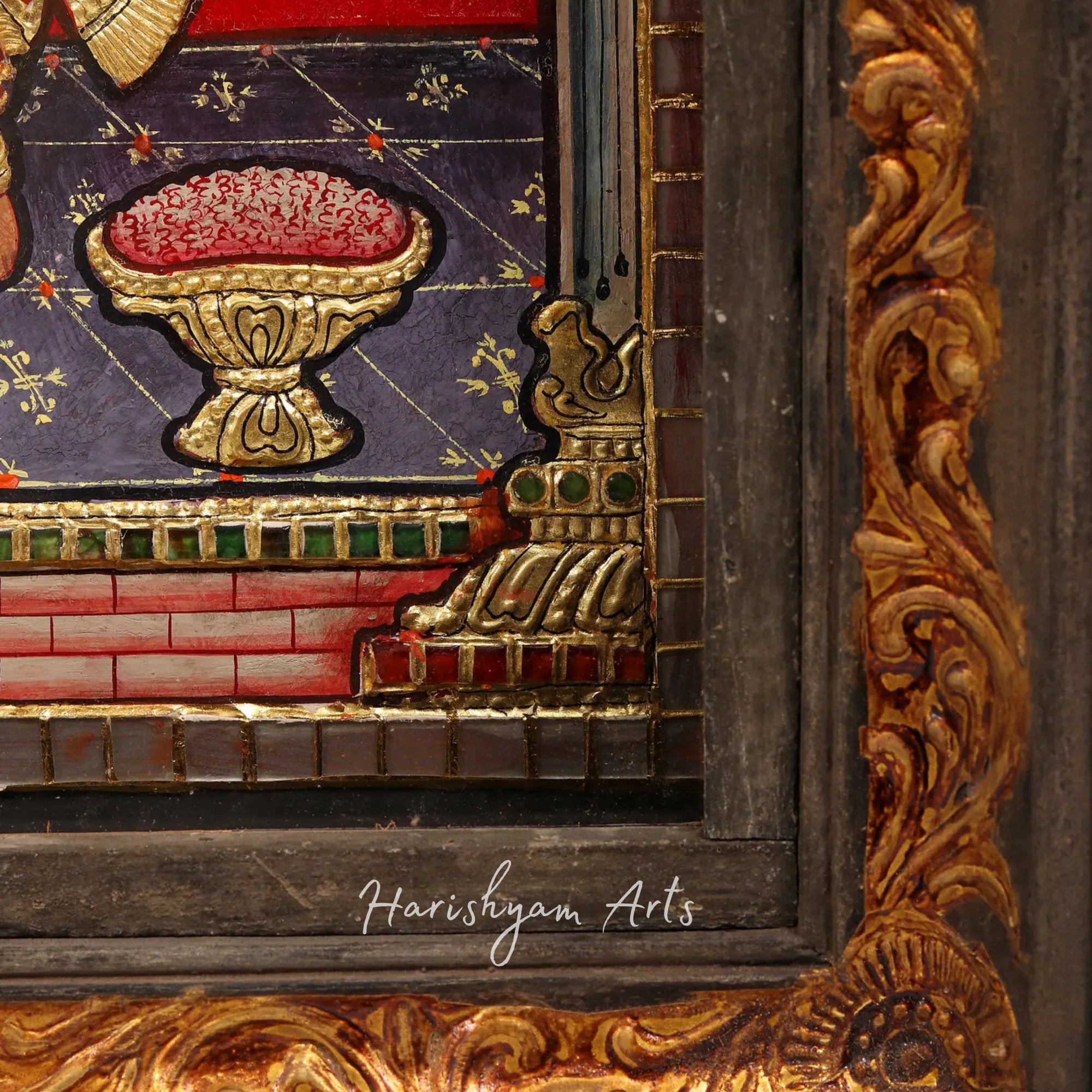 42" Shri Ram Darbar Tanjore Painting in a Vintage Teakwood Frame