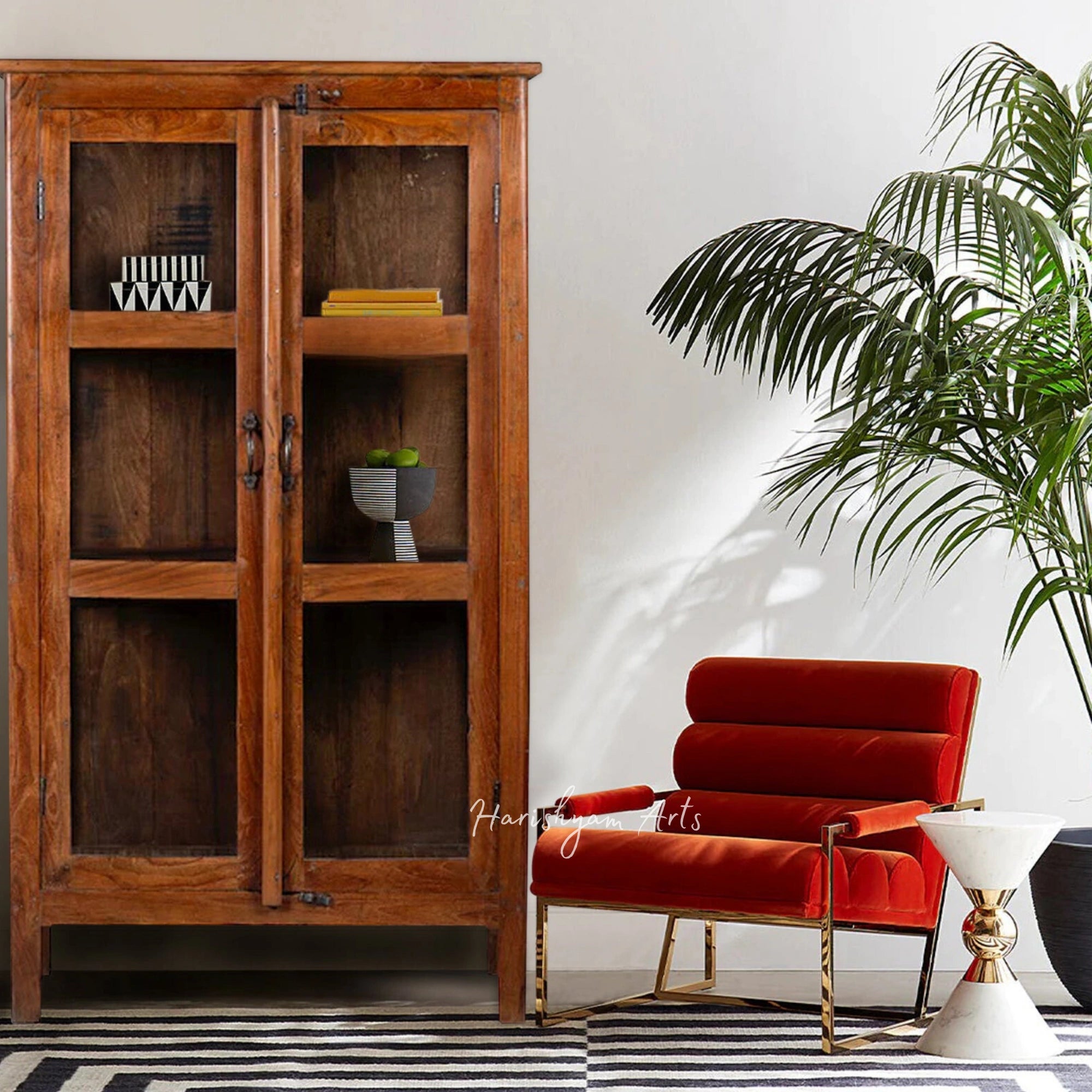 43" Dark Rustic Solid Wood Hand-Carved Bookshelf with Storage