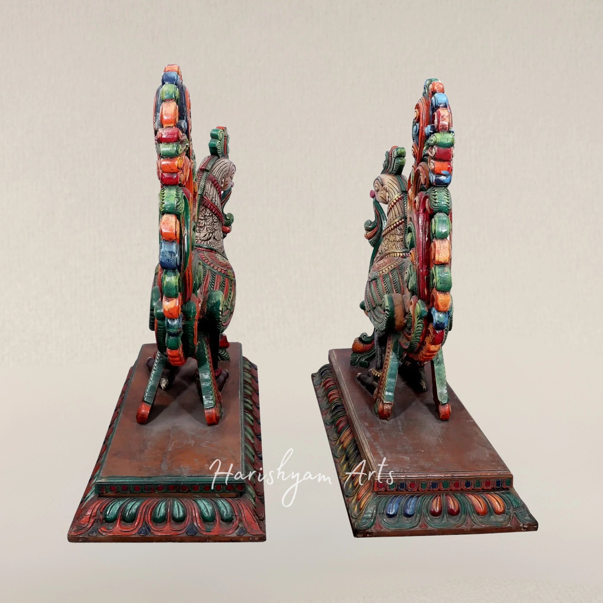 43" Dual Peacock Art Figurines in Harmonious Tones for Interior Styling