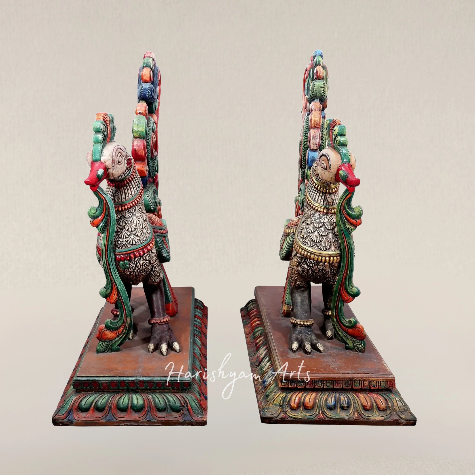 43" Dual Peacock Art Figurines in Harmonious Tones for Interior Styling