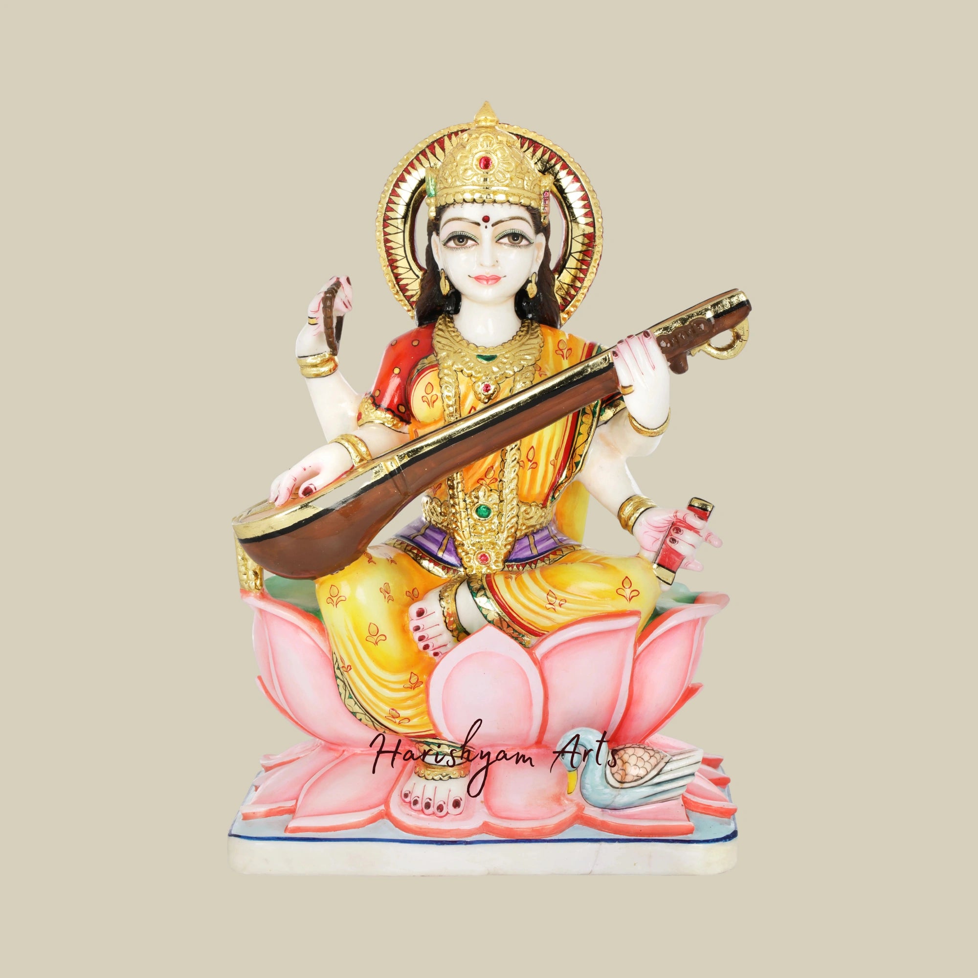 43" Saraswati, Goddess of Wisdom and Arts Exquisite Marble Deity