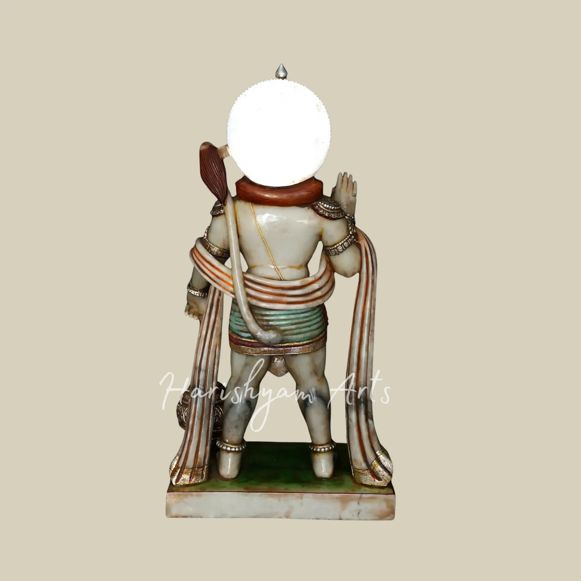 44" Handcrafted Bajrangbali Marble Murti with Decorative Crown Sacred Mace and Traditional Jewelry