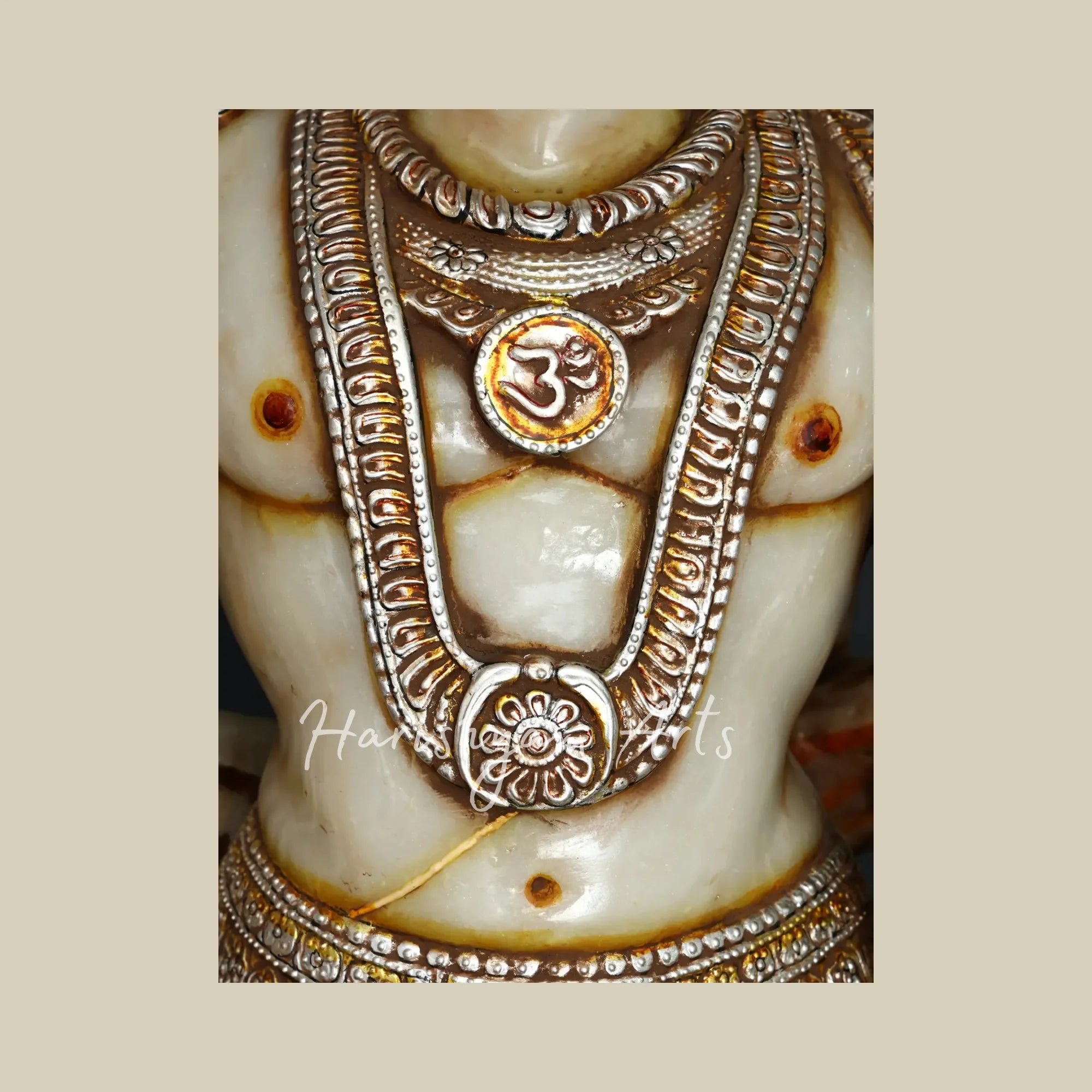 44" Handcrafted Bajrangbali Marble Murti with Decorative Crown Sacred Mace and Traditional Jewelry