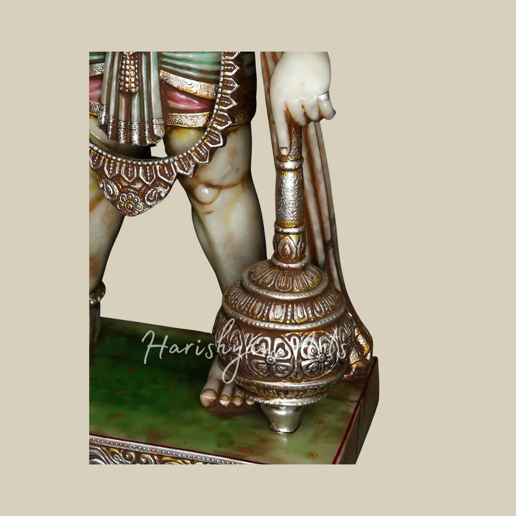 44" Handcrafted Bajrangbali Marble Murti with Decorative Crown Sacred Mace and Traditional Jewelry