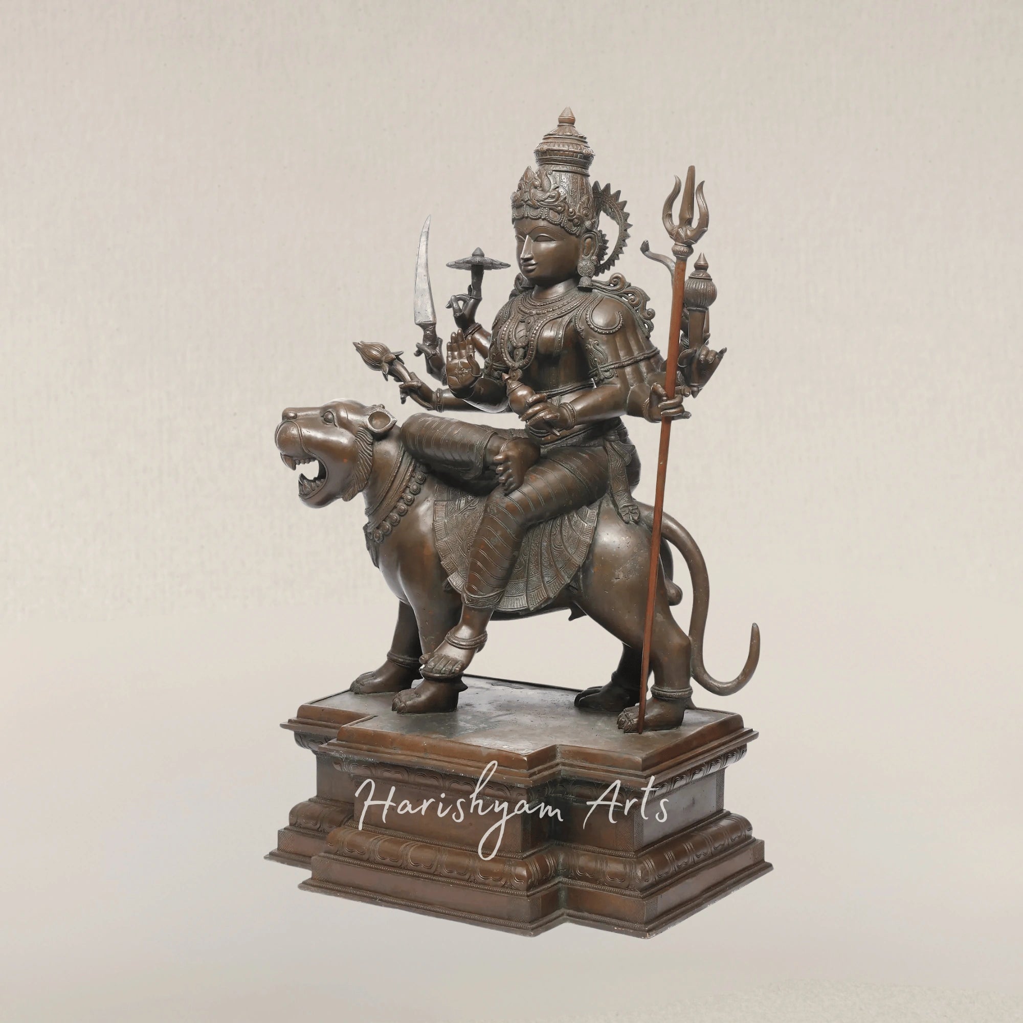 44" Majestic Goddess Durga Large Panchaloha Bronze Divine Power Sculpture