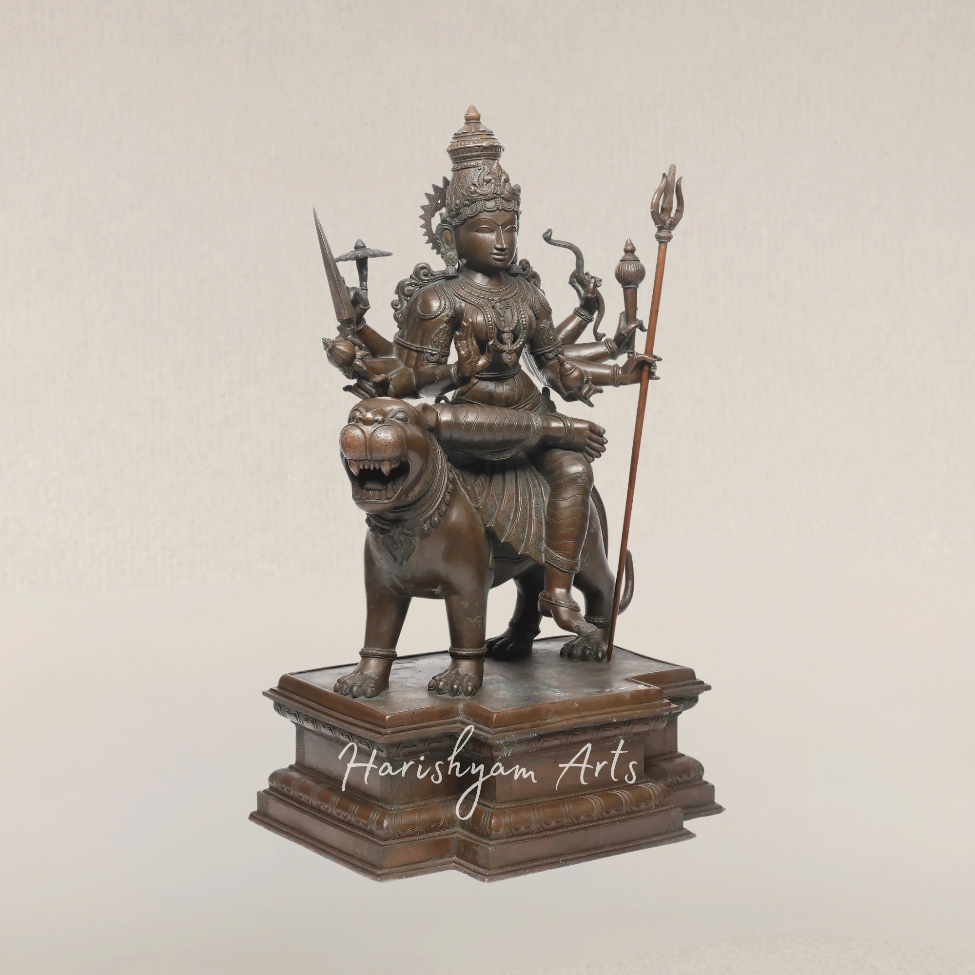 44" Majestic Goddess Durga Large Panchaloha Bronze Divine Power Sculpture