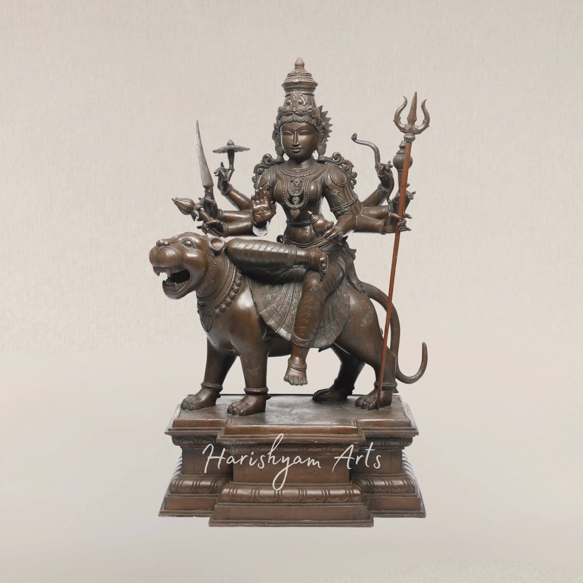 44" Majestic Goddess Durga Large Panchaloha Bronze Divine Power Sculpture