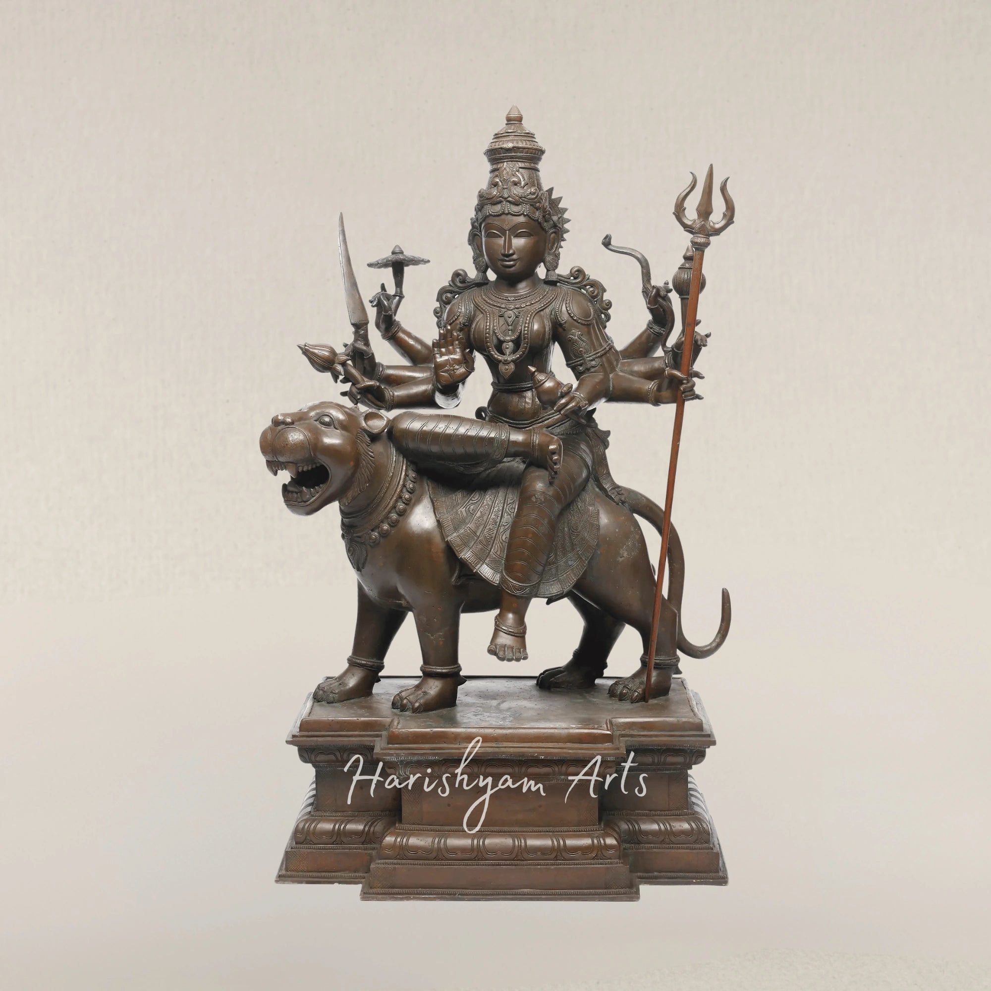 44" Majestic Goddess Durga Large Panchaloha Bronze Divine Power Sculpture