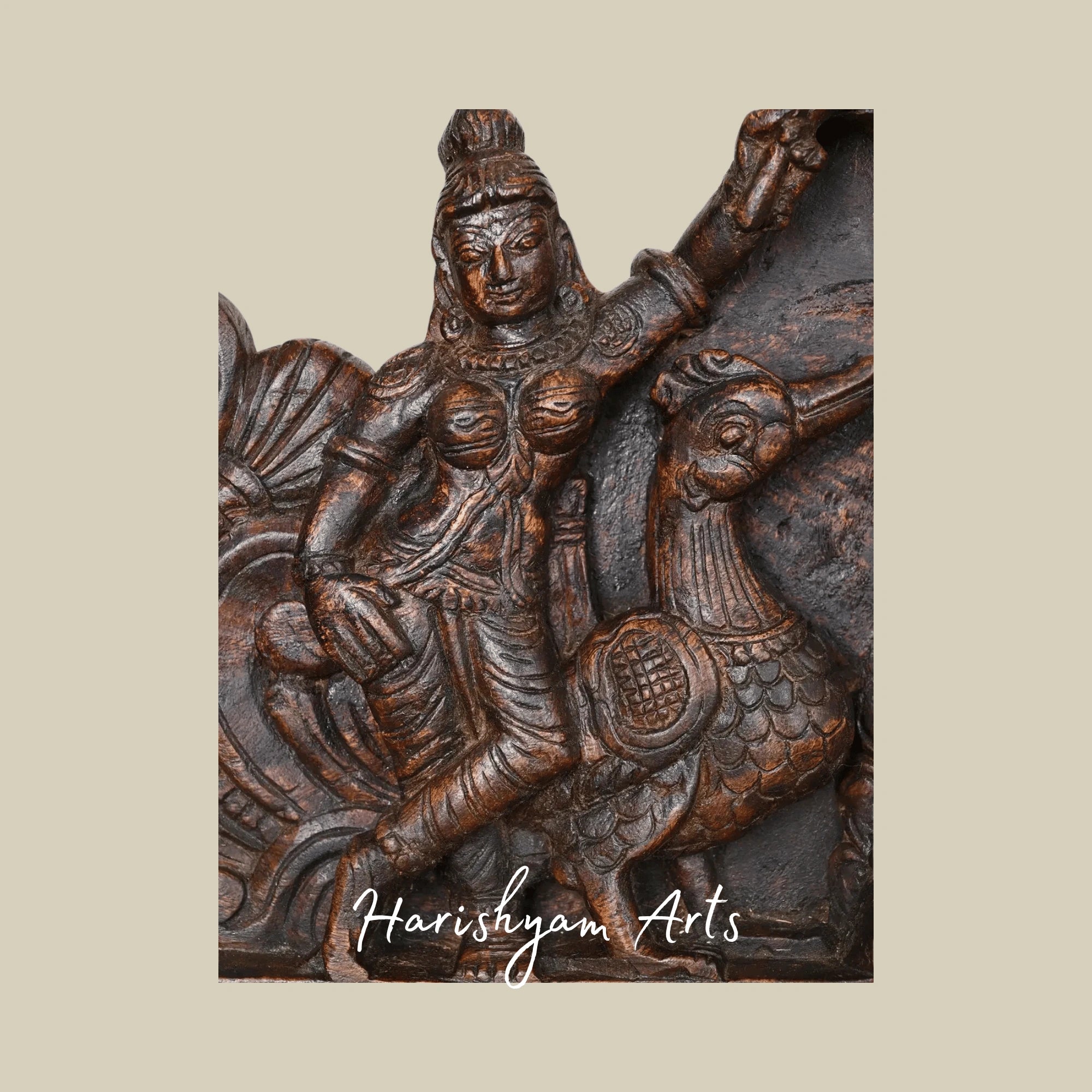 45" Handcrafted GajaLakshmi Wooden Arch Panel with Elephants & Attendants