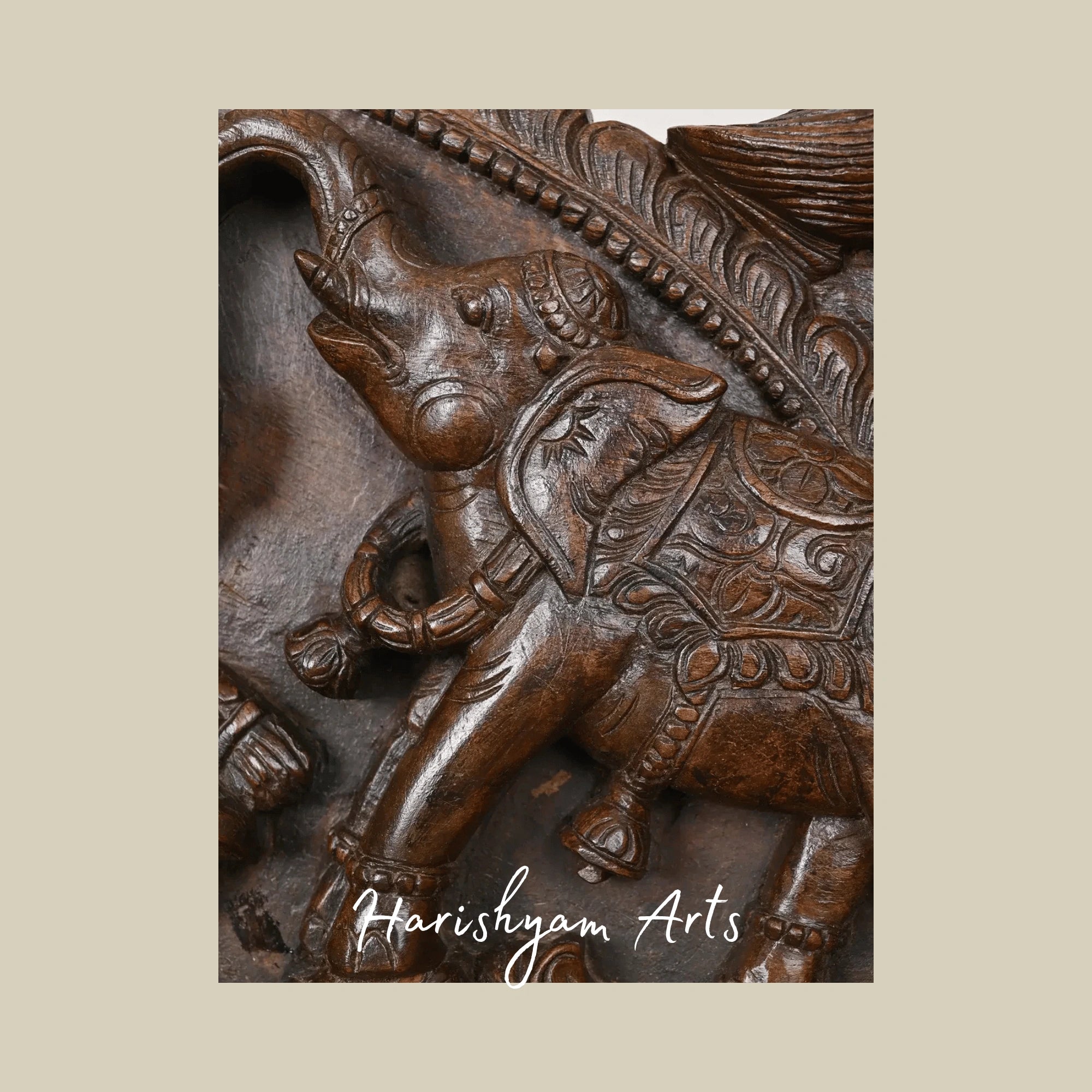 45" Handcrafted GajaLakshmi Wooden Arch Panel with Elephants & Attendants
