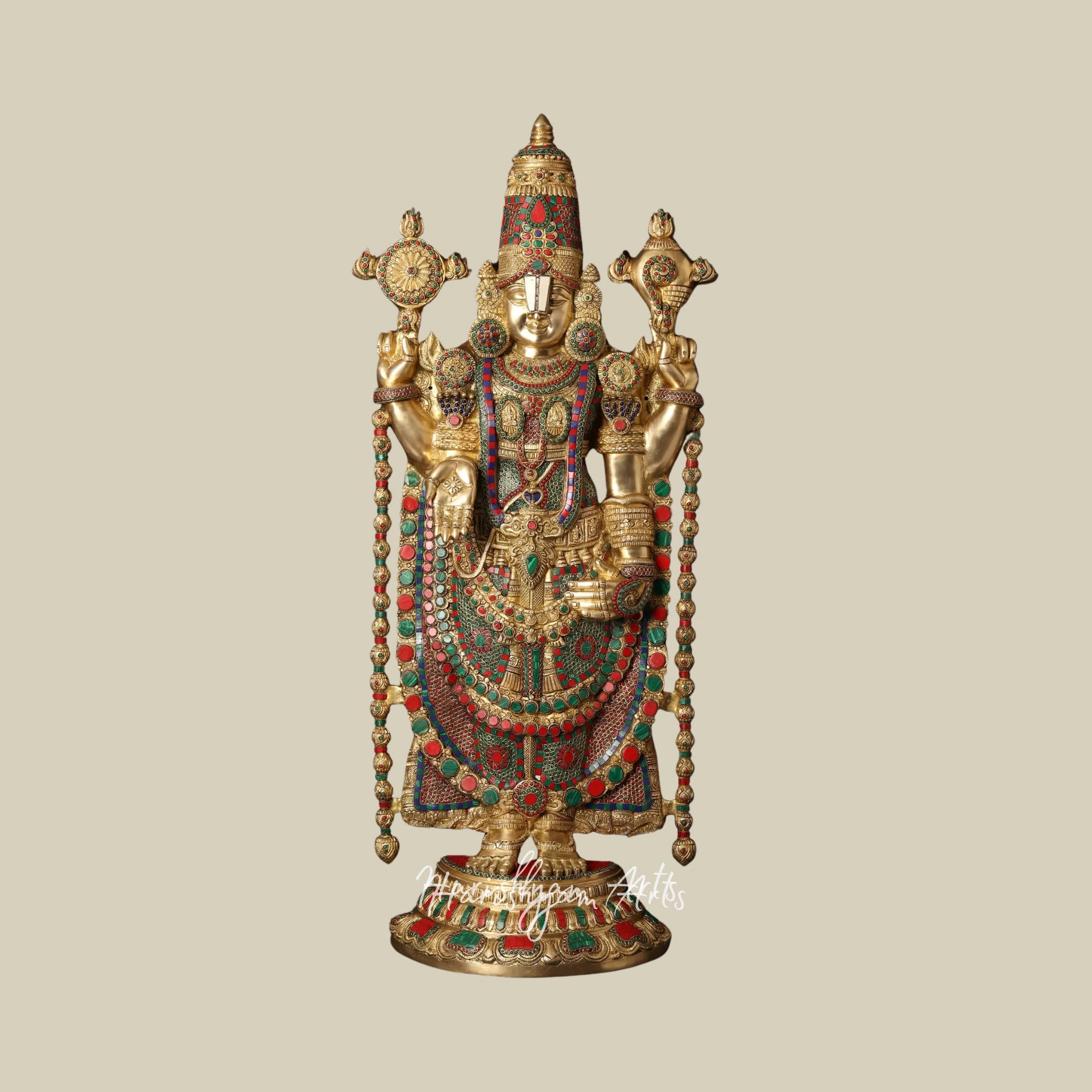 46" Brass Lord Venkateshwara as Balaji Statue with Exquisite Inlay Detailing