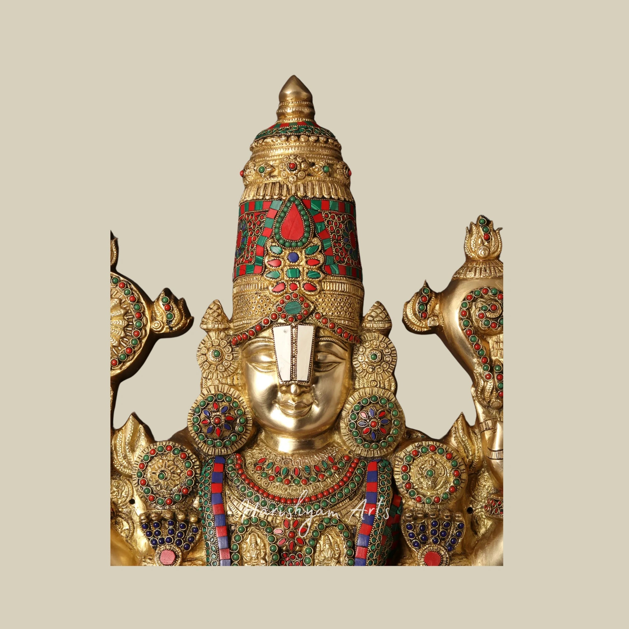 46" Brass Lord Venkateshwara as Balaji Statue with Exquisite Inlay Detailing