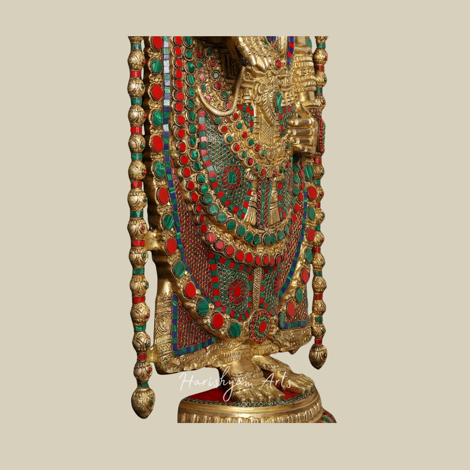 46" Brass Lord Venkateshwara as Balaji Statue with Exquisite Inlay Detailing