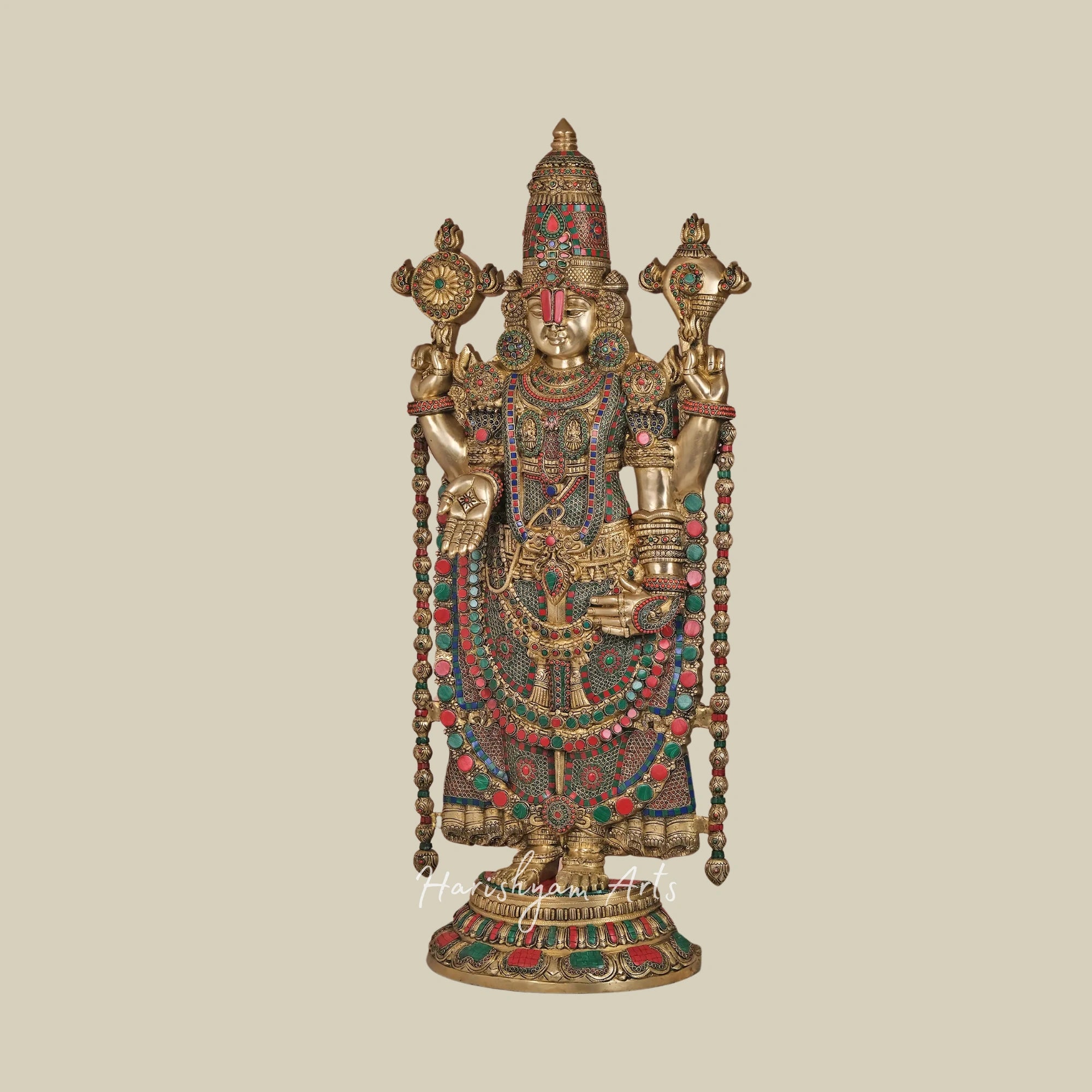 47" Large Brass Lord Venkateshwara Statue with Premium Inlay Work for Mandirs