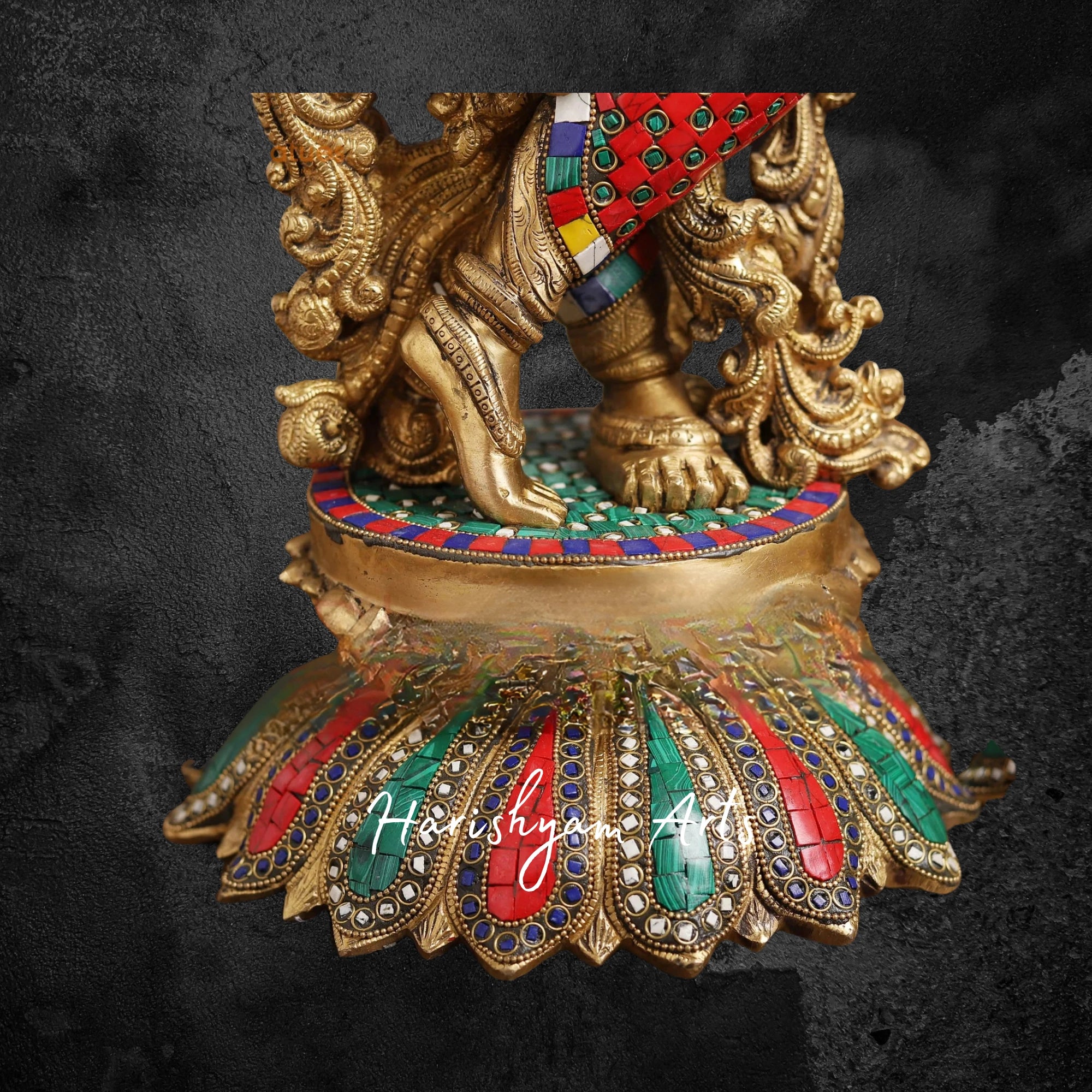 47" Majestic Brass Krishna Idol with Ornate Stone Work