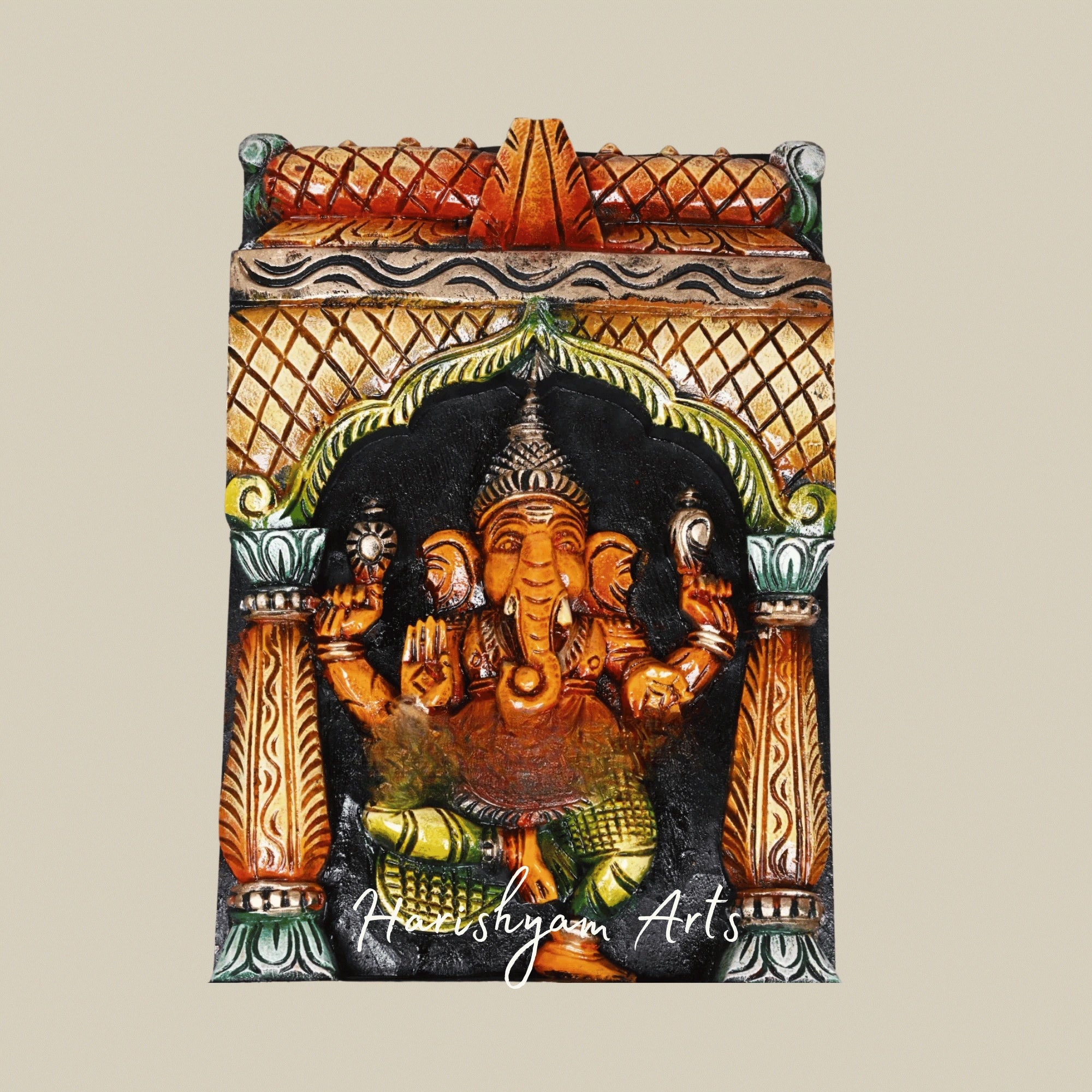 48" Asta Ganesha Standing Wooden Panel – Eight Forms of Lord Ganesha | Artistic Religious Wall Décor