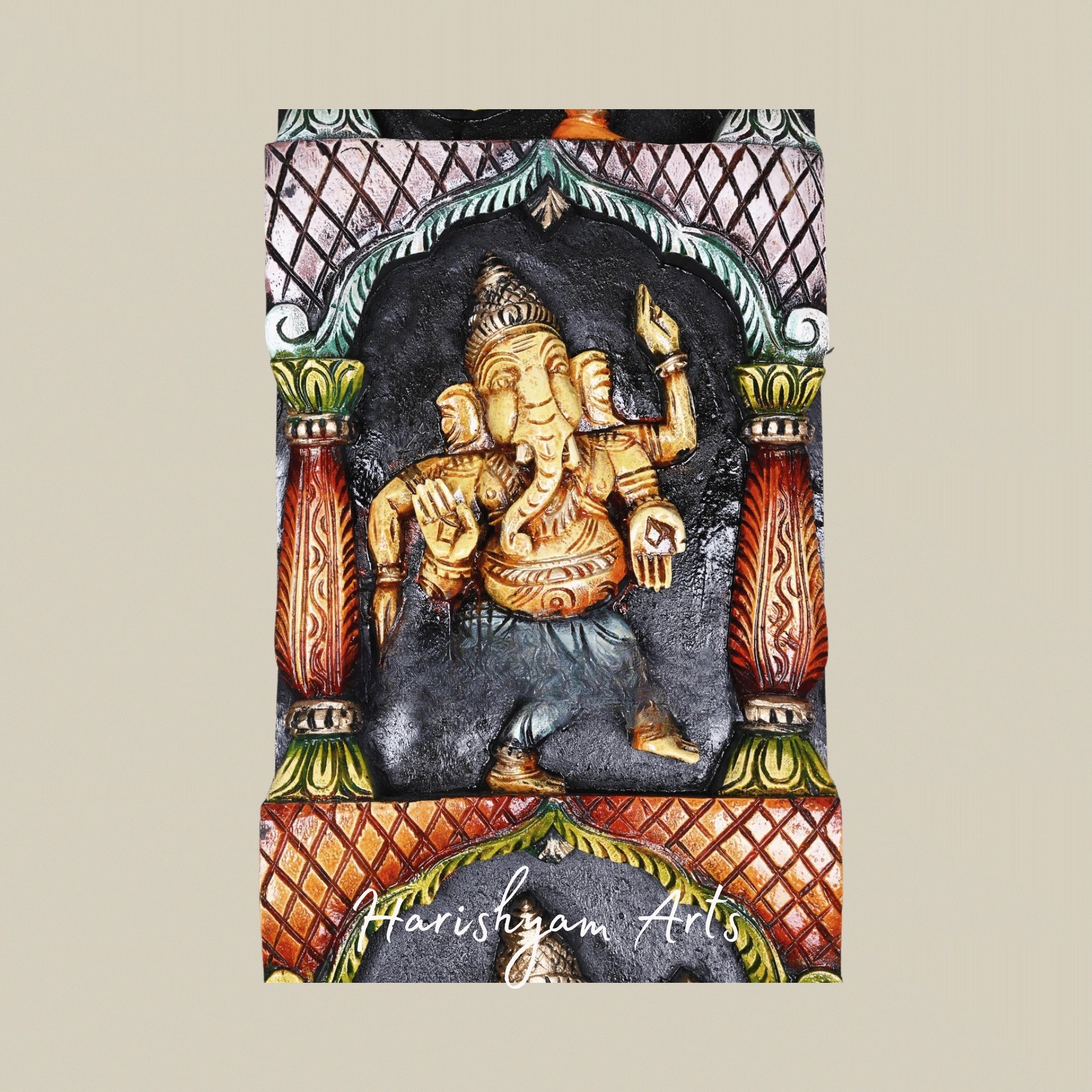 48" Asta Ganesha Standing Wooden Panel – Eight Forms of Lord Ganesha | Artistic Religious Wall Décor