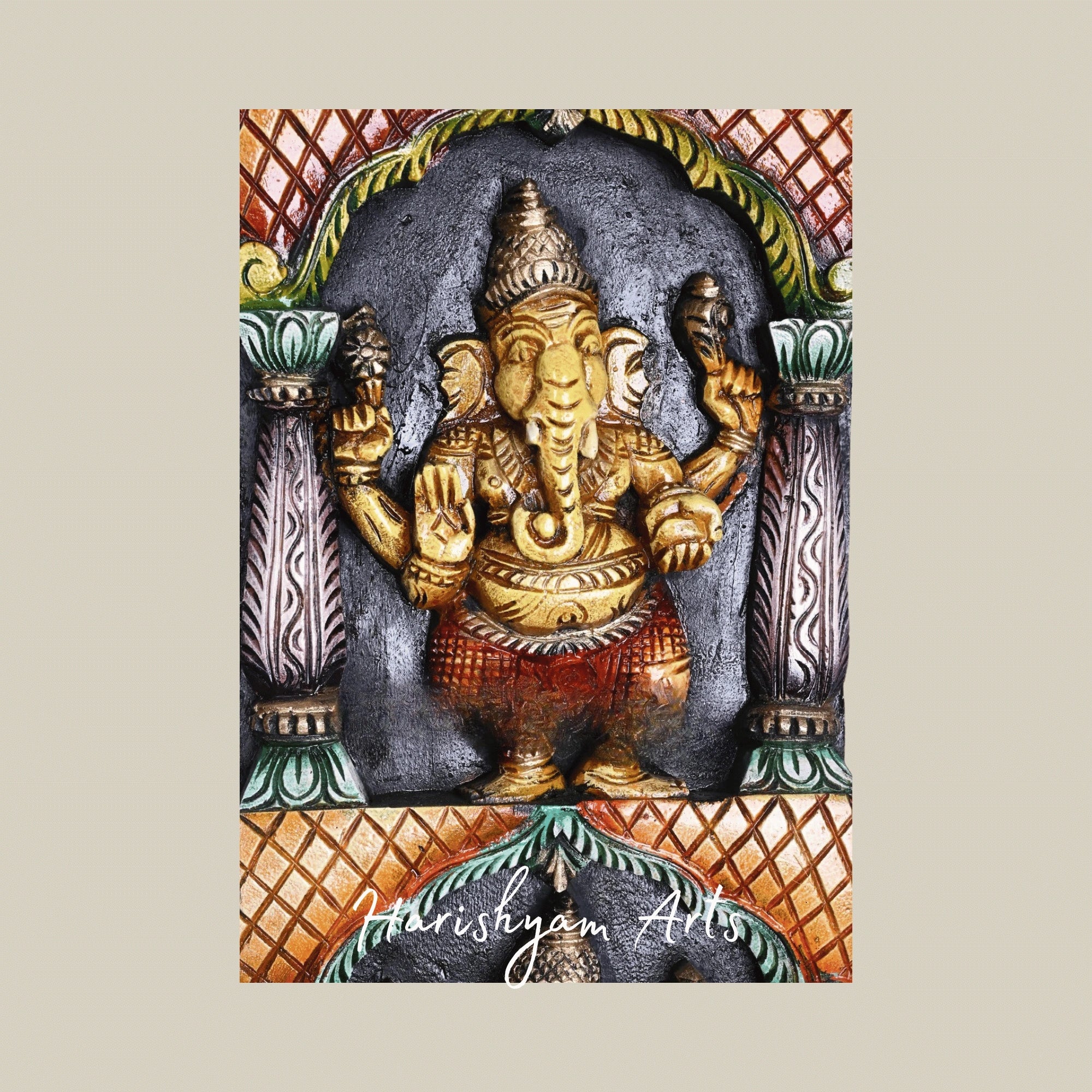 48" Asta Ganesha Standing Wooden Panel – Eight Forms of Lord Ganesha | Artistic Religious Wall Décor