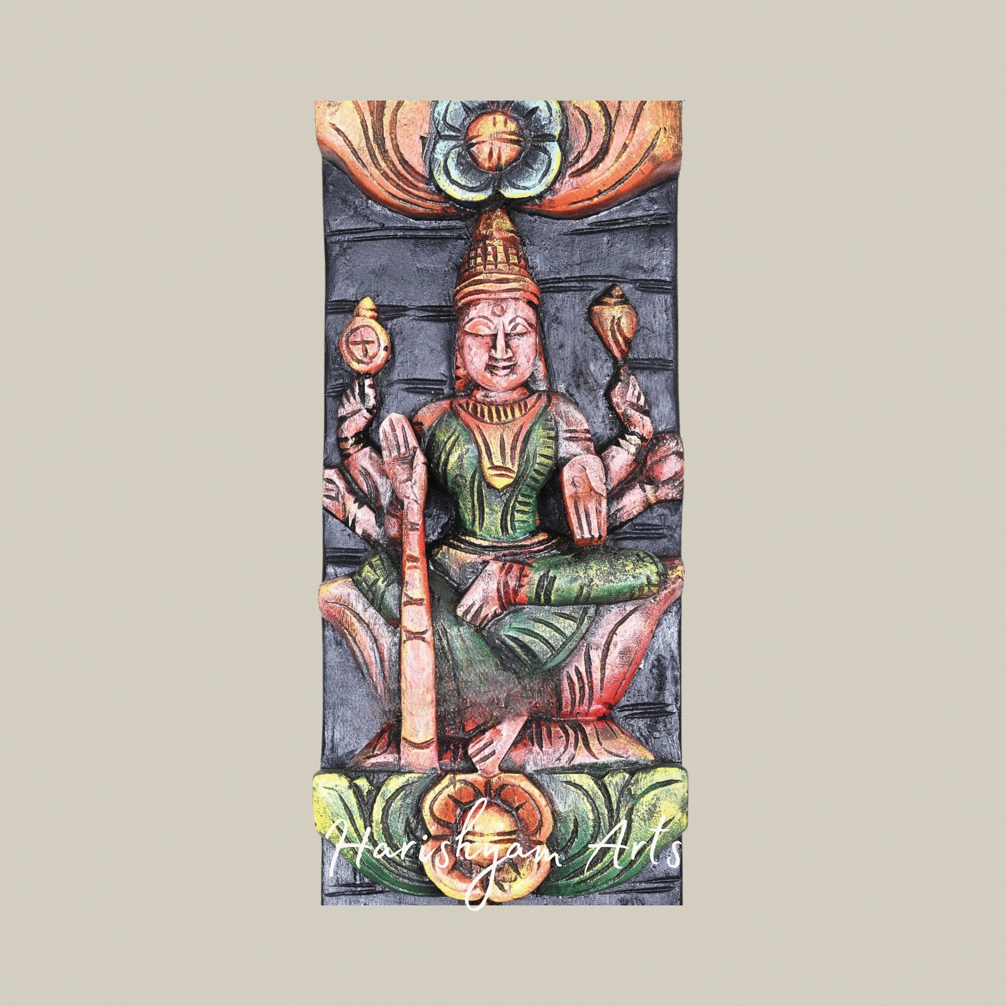 48" Asta Lakshmi Divine Wooden Panel – Eight Goddess Carving | Traditional Prosperity Wall Art