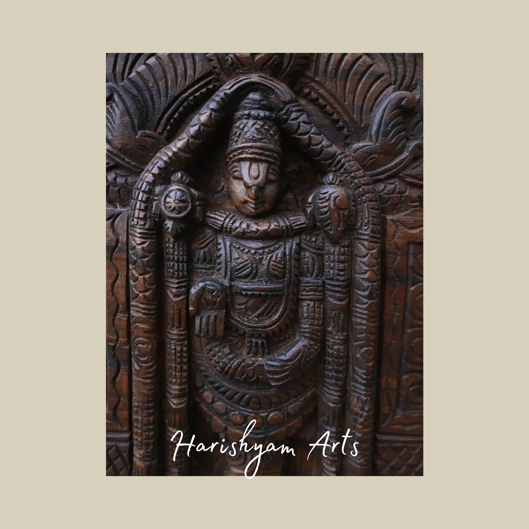 48" Divine Venkateswara with Padmavathi & Lakshmi Handcrafted Wooden Art Panel