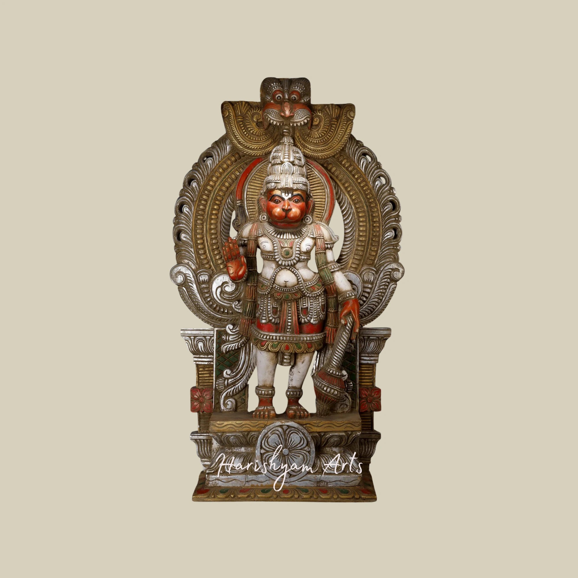 48" Kamal-asana Veer Hanuman Grand Wooden Statue