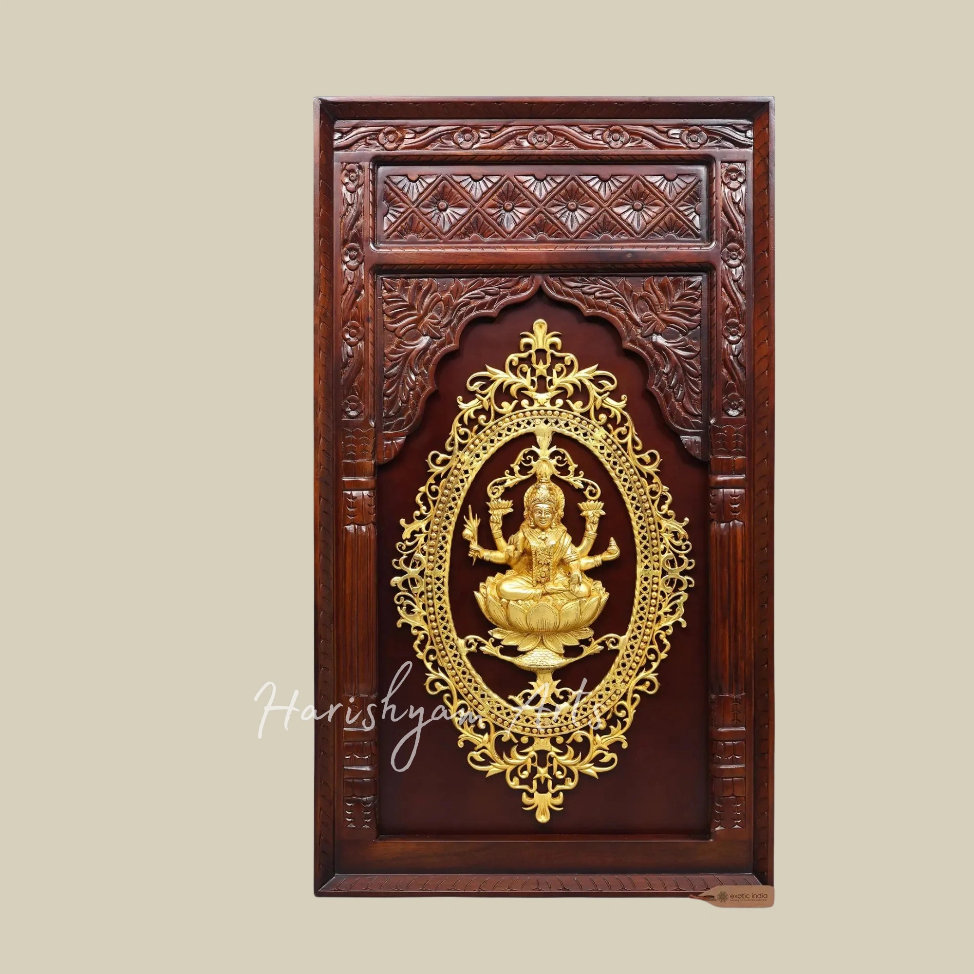48" Lakshmi and Ganesha Brass Wall Art Set with Decorative Framed Design