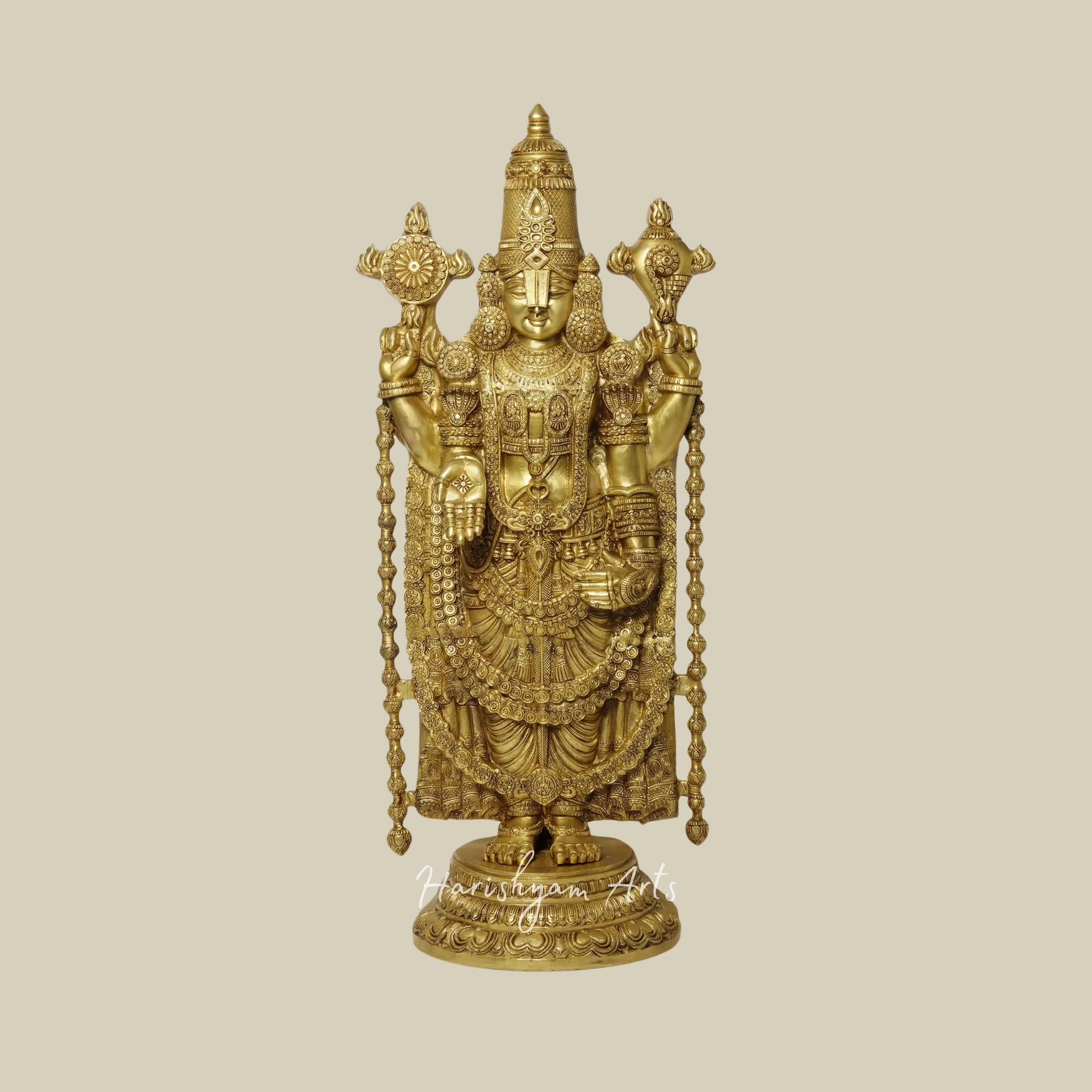 48" Large Standing Brass Tirupati Balaji Venkateshvara Statue for Home and Temple Pooja