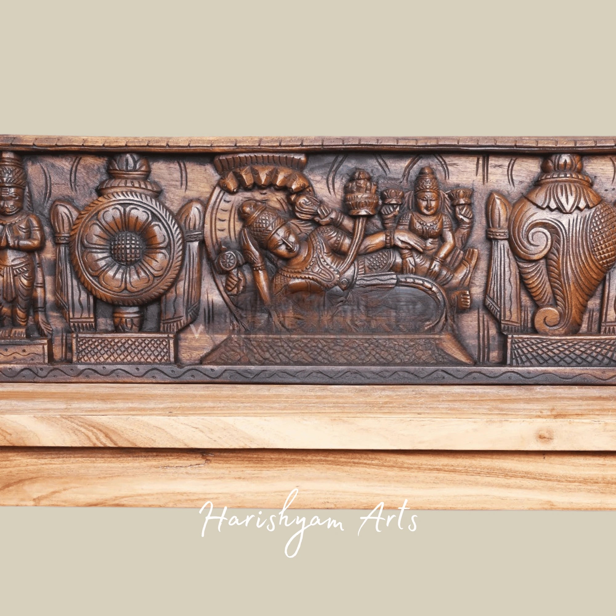 48" Lord Ranganatha Resting on Adisesha Wooden Wall Sculpture