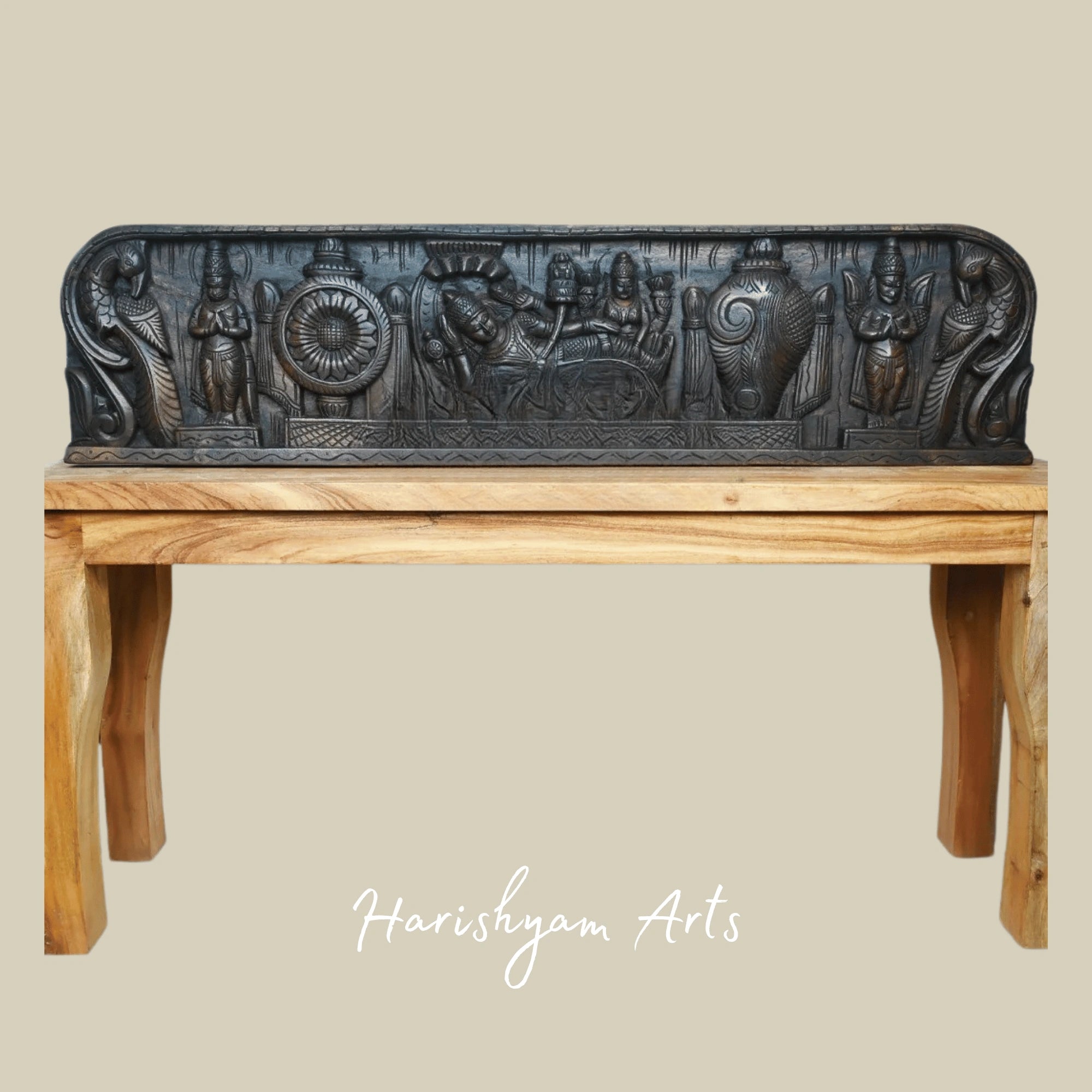 48" Majestic Lord Ranganathar Reclining on Adisesha Wooden Wall Sculpture