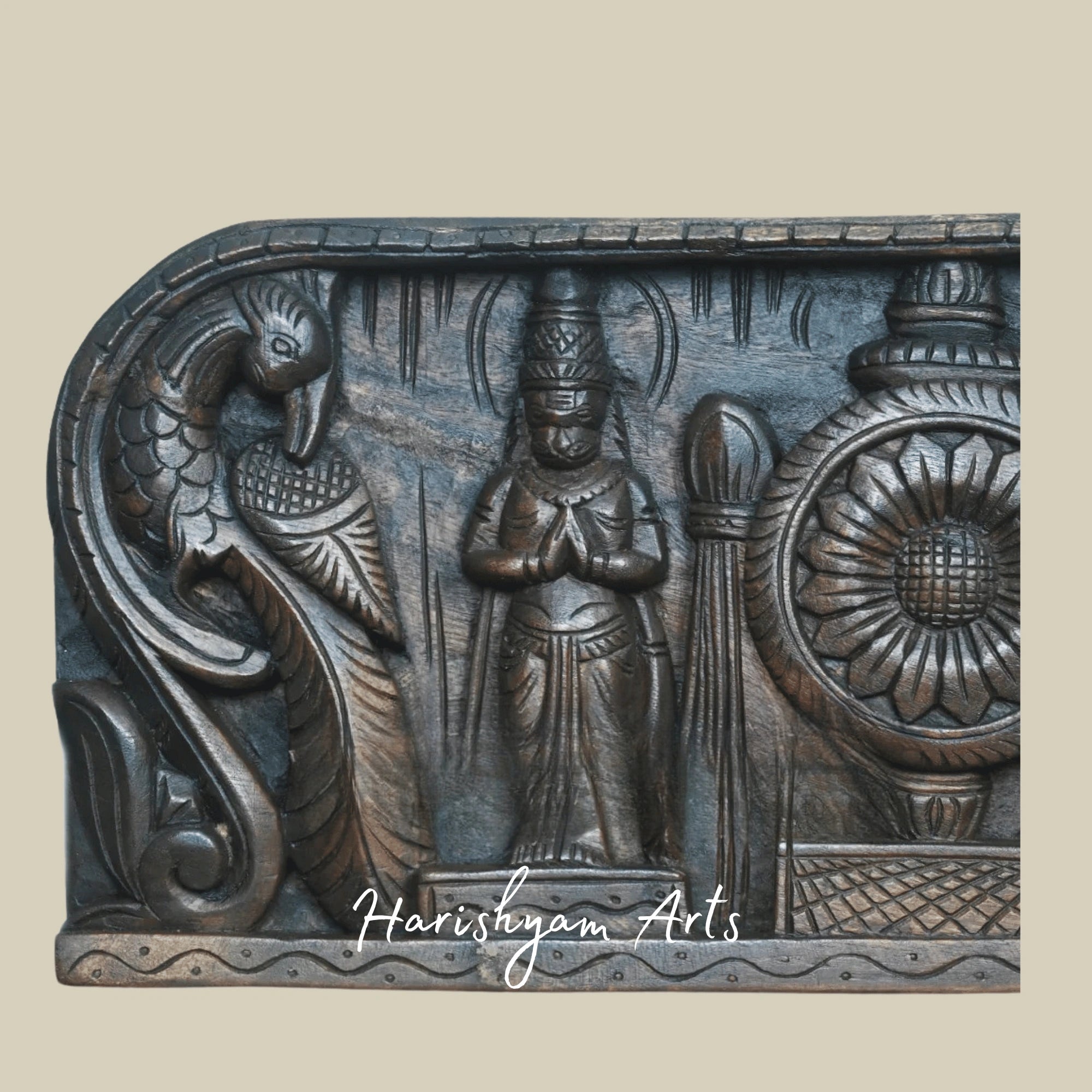 48" Majestic Lord Ranganathar Reclining on Adisesha Wooden Wall Sculpture