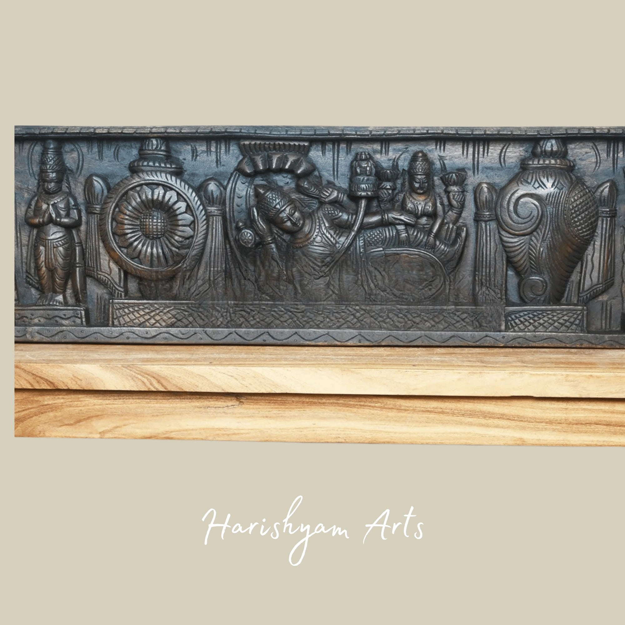 48" Majestic Lord Ranganathar Reclining on Adisesha Wooden Wall Sculpture