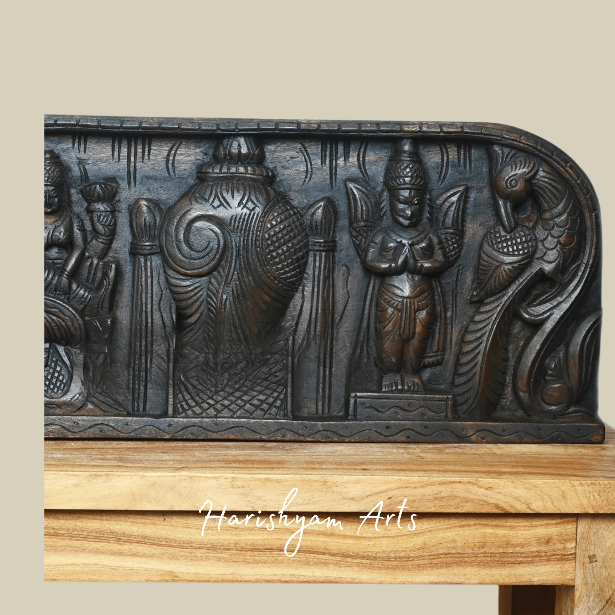 48" Majestic Lord Ranganathar Reclining on Adisesha Wooden Wall Sculpture