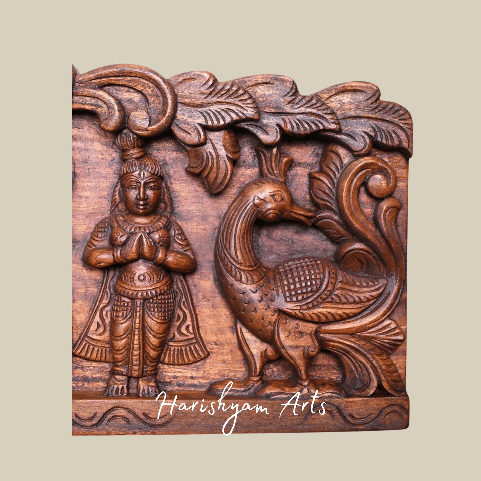 48" Rare Krishna Defeating Kaliya Serpent Handcrafted Wooden Story Panel