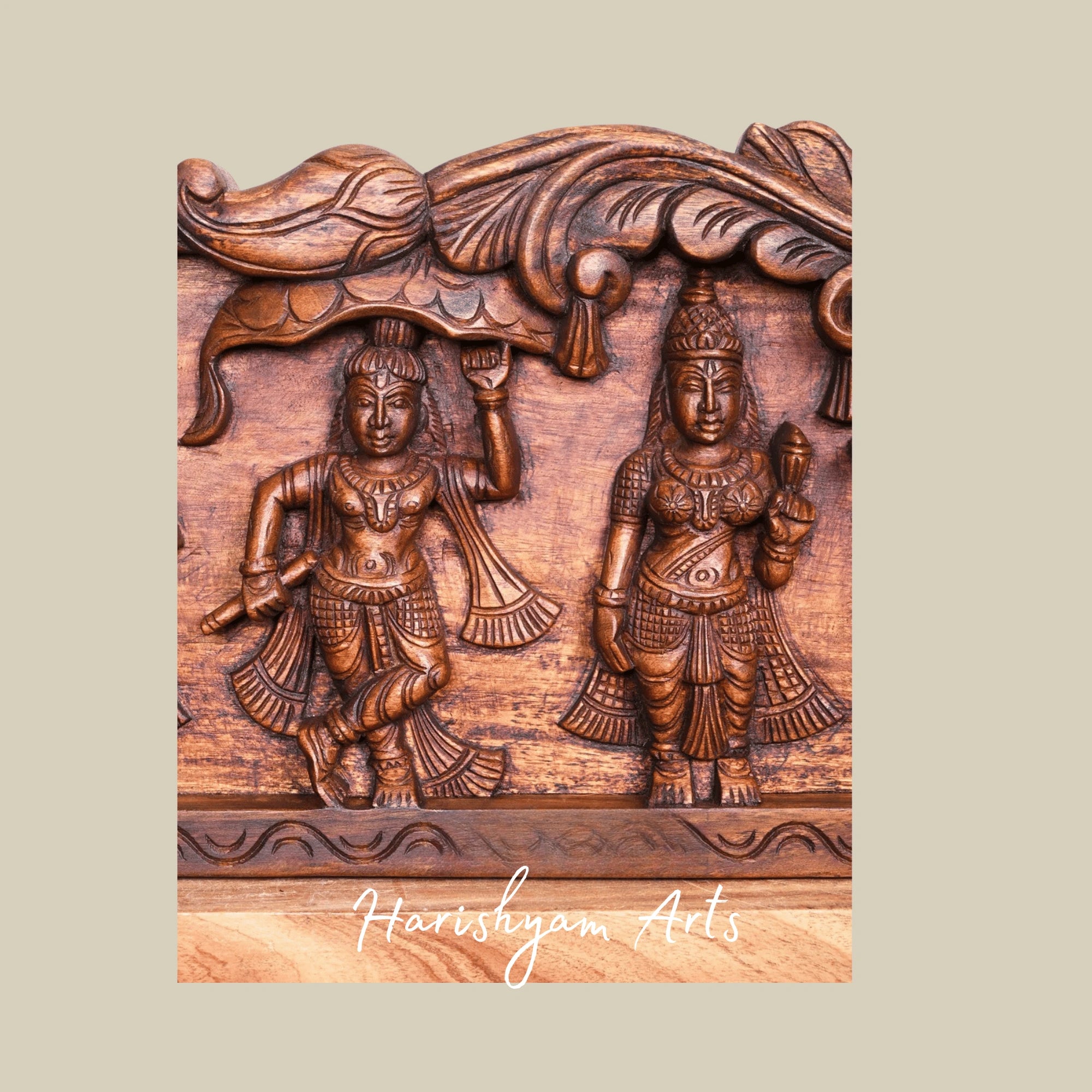 48" Rare Krishna Defeating Kaliya Serpent Handcrafted Wooden Story Panel
