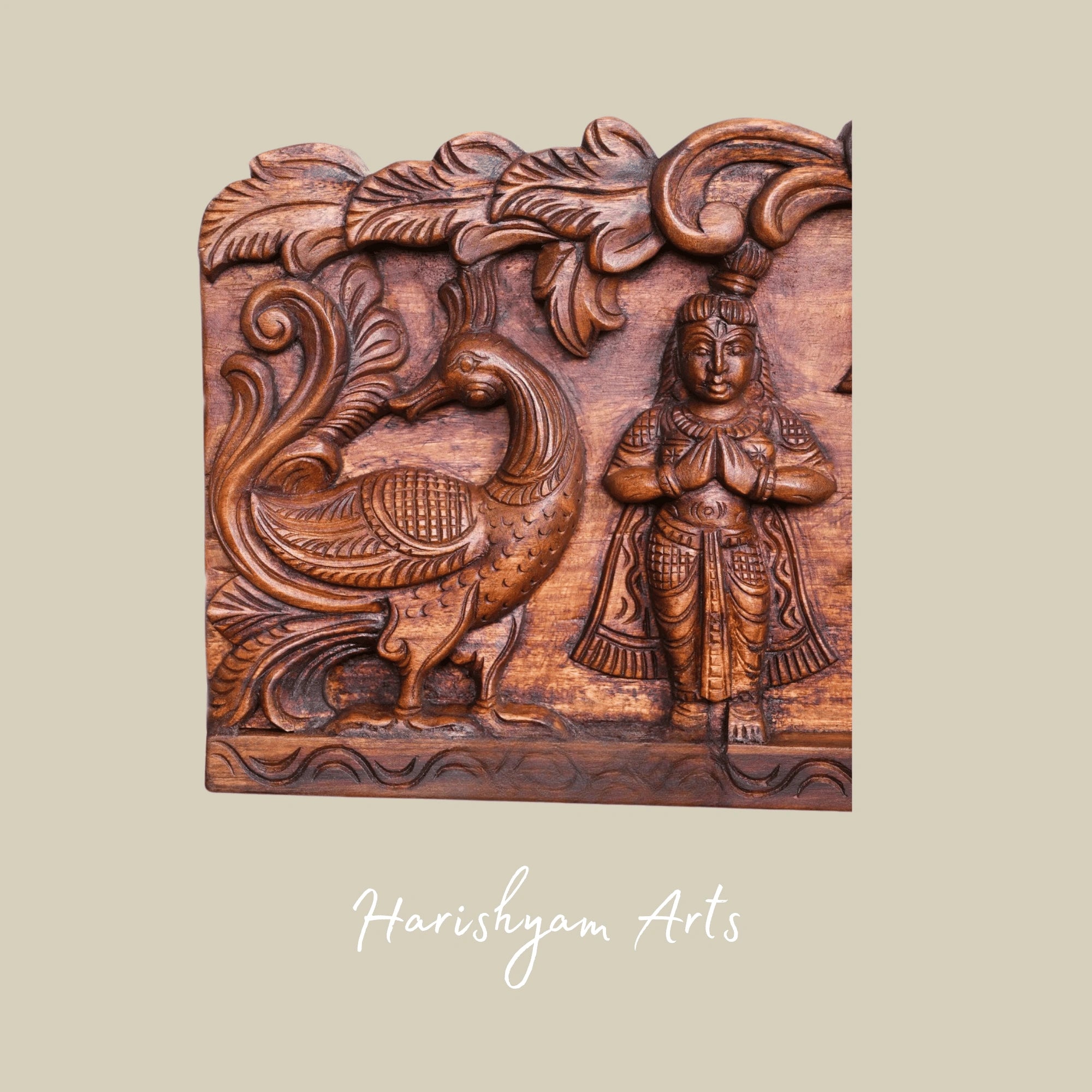 48" Rare Krishna Defeating Kaliya Serpent Handcrafted Wooden Story Panel