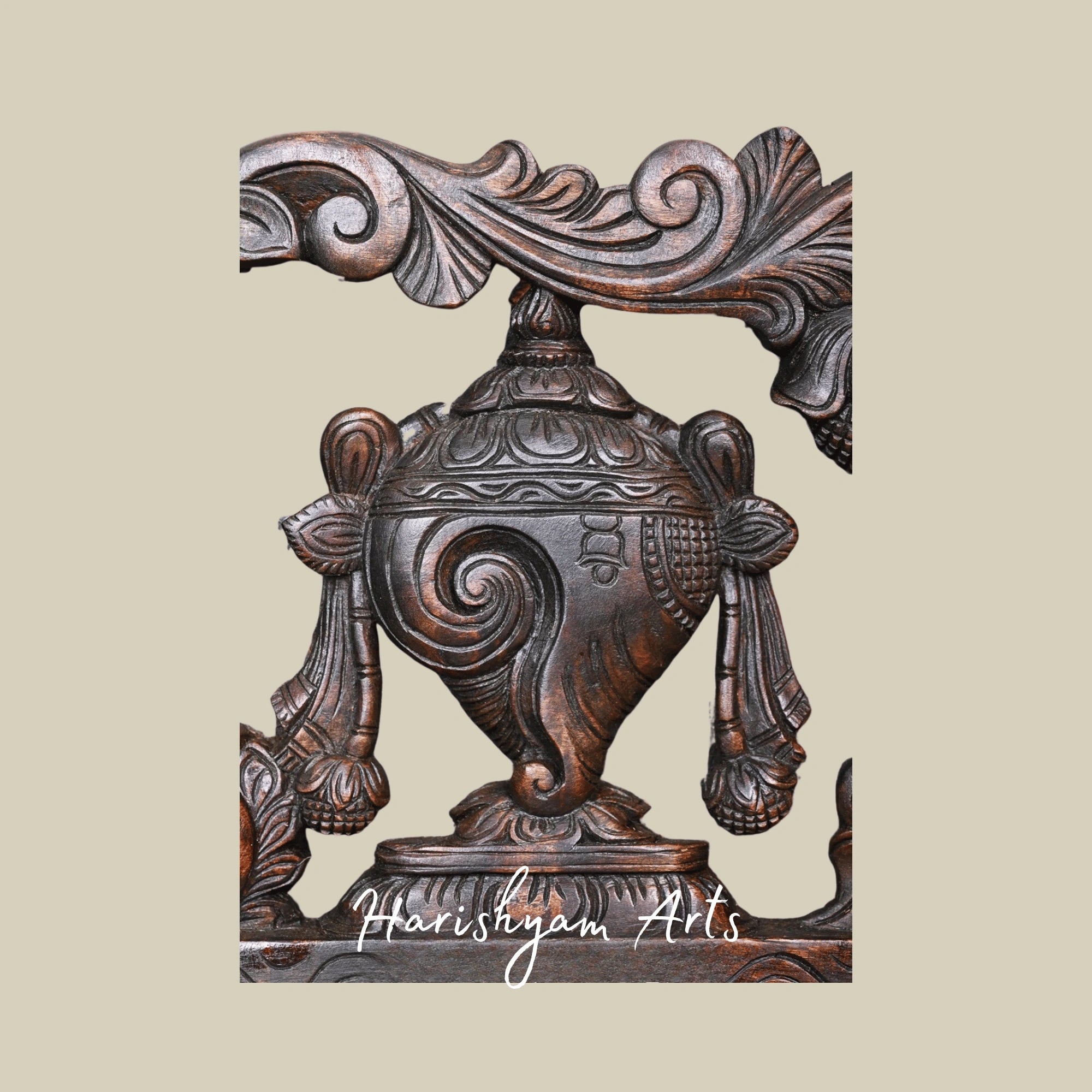 48" Shankha Chakra Namam Panel with Hanuman & Garuda Handcrafted Wood Art
