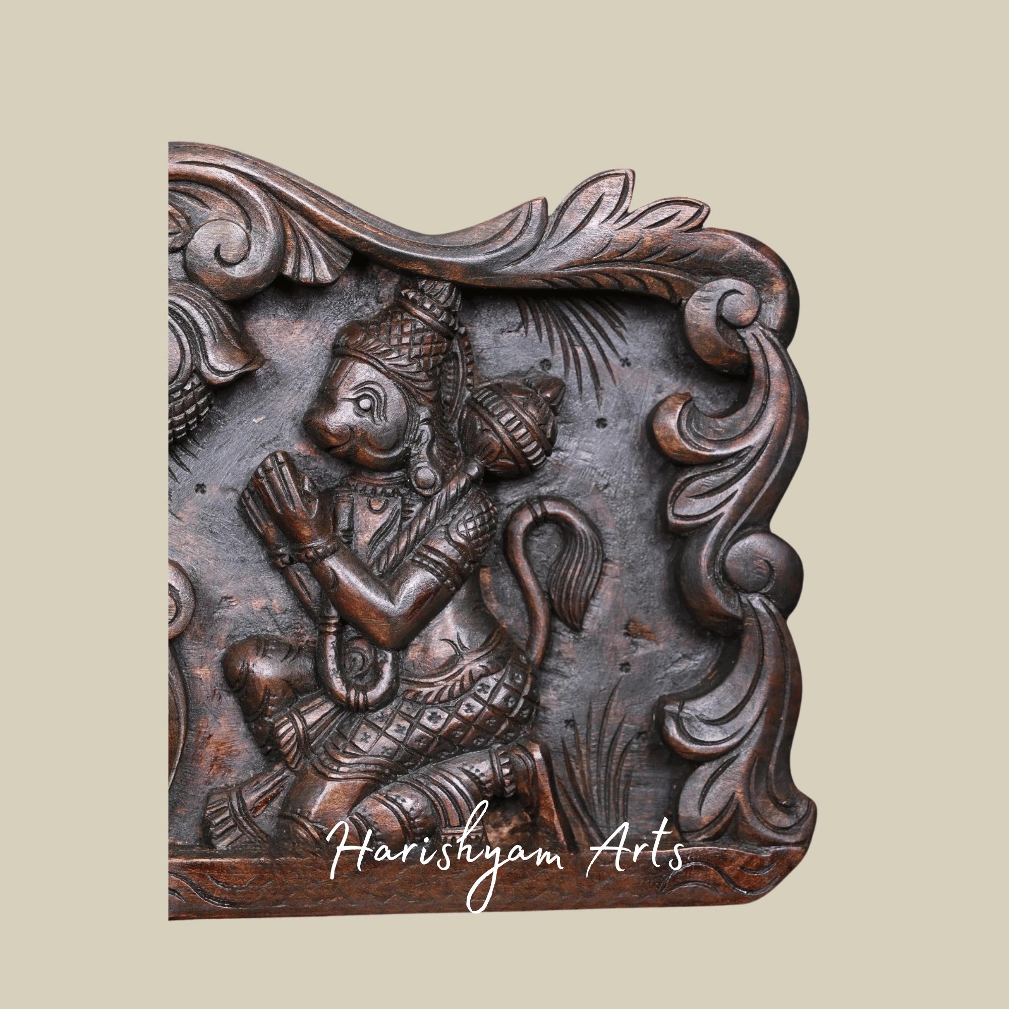 48" Shankha Chakra Namam Panel with Hanuman & Garuda Handcrafted Wood Art