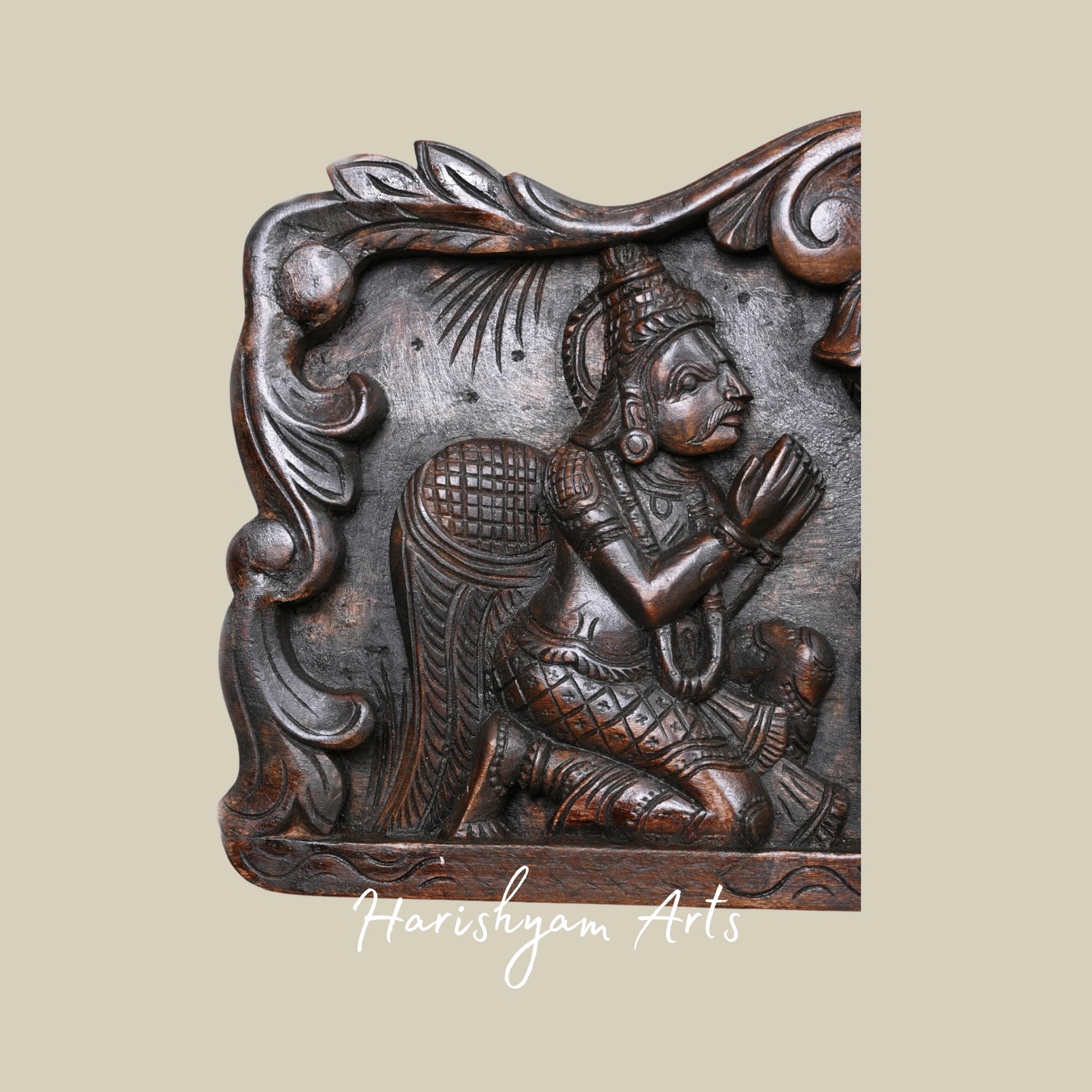 48" Shankha Chakra Namam Panel with Hanuman & Garuda Handcrafted Wood Art