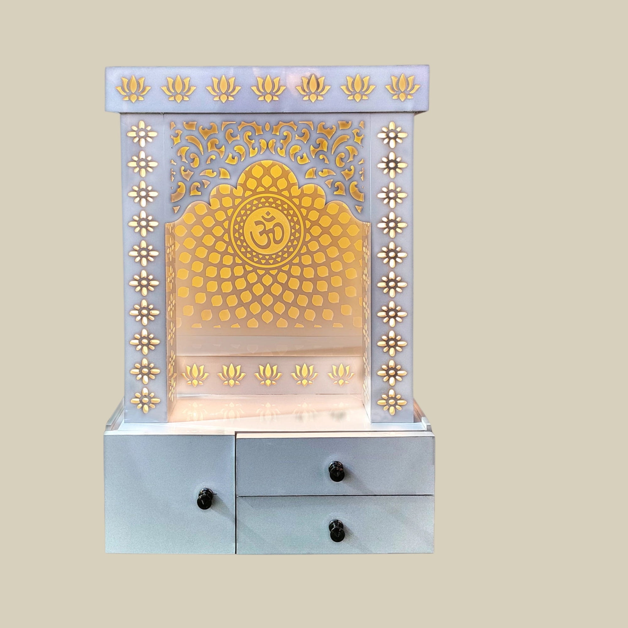 48" 3D Om Backlit Corian Mandir