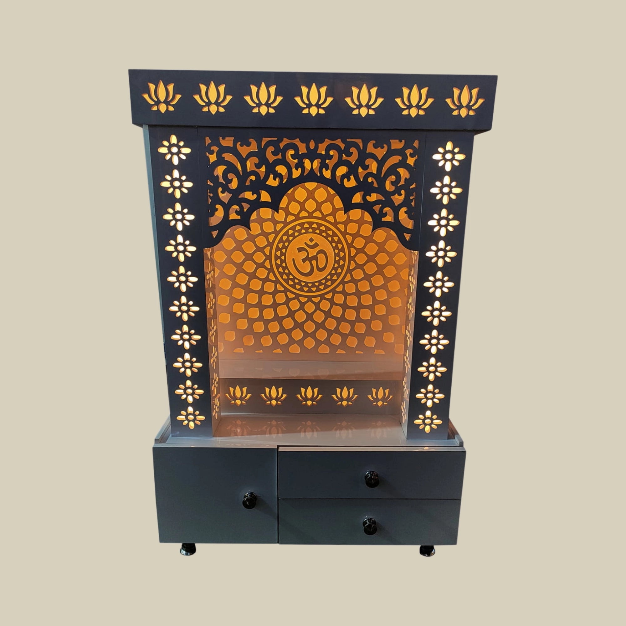 48" 3D Om Backlit Corian Mandir